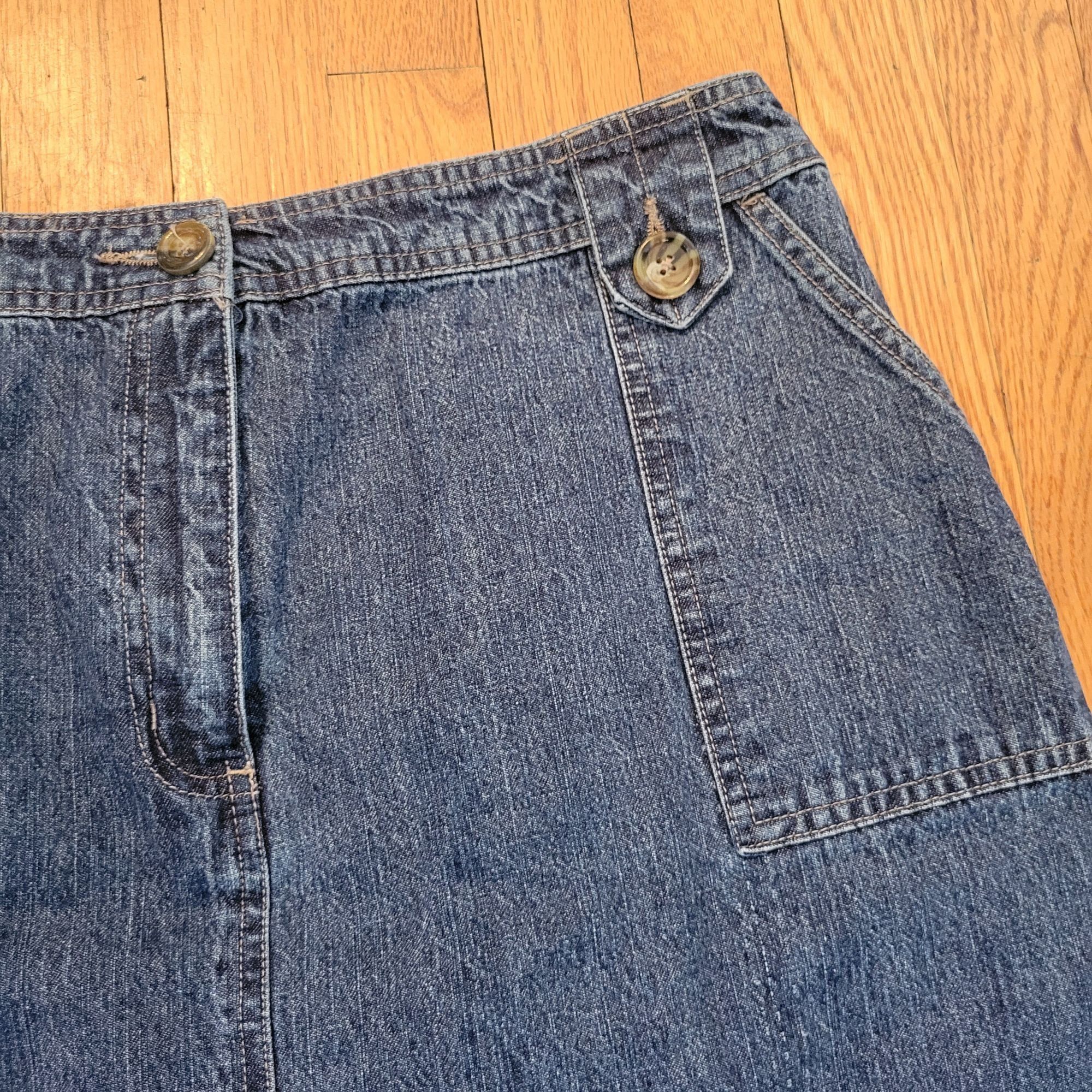 Vintage Kim Rogers 16 Denim A Line Skirt Pockets Blue Jean Modest Ch Size 38" / US 16 / IT 52 - 3 Thumbnail