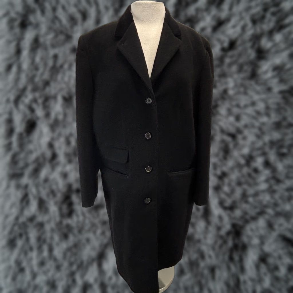 Ralph Lauren VINTAGE Lauren Ralph Lauren Coat Wool 100% Mid-Length 14W Plus Women Black Long Sleeve Button Moth-Damage Read Size XL / US 12-14 / IT 48-50 - 1 Thumbnail