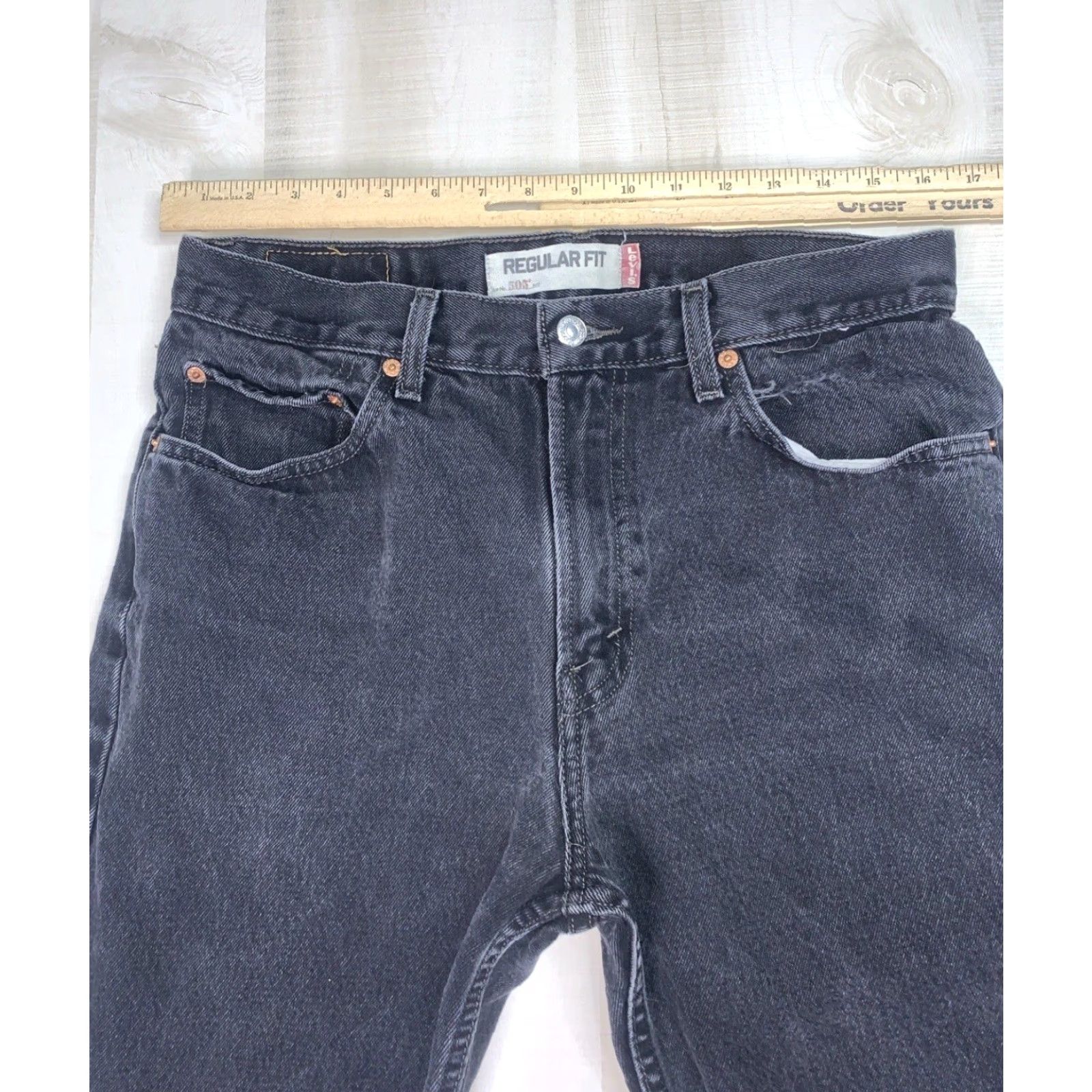 Levi's VINTAGE Levi’s 505 Regular Fit Black Straight Leg Denim Jeans Men’s 33x32-12868 Size US 33 - 3 Thumbnail