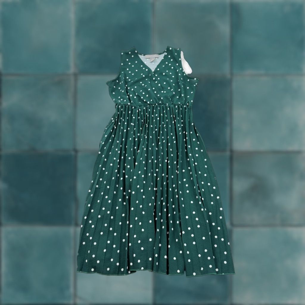 Vintage Lark + Grey Dress Womens Medium Green Polka Dot Sleeveless Fit & Flare Midi Size M / US 6-8 / IT 42-44 - 1 Thumbnail