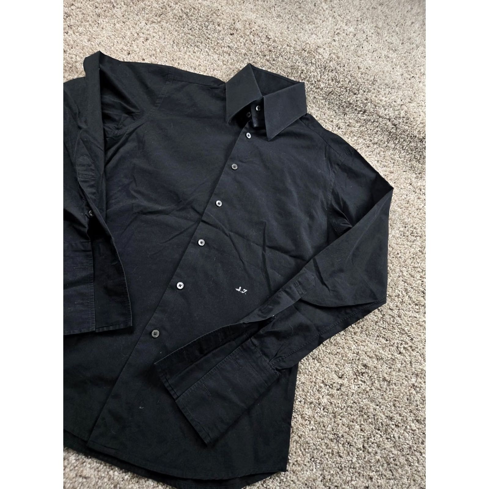 Vintage Ascot Chang Shirt Mens M Black 100% Cotton Dress Monogram French Cuff Shirt Dress Shirt Mens Black 100% Cotton Monogram French Cuff Size 40R - 2 Thumbnail