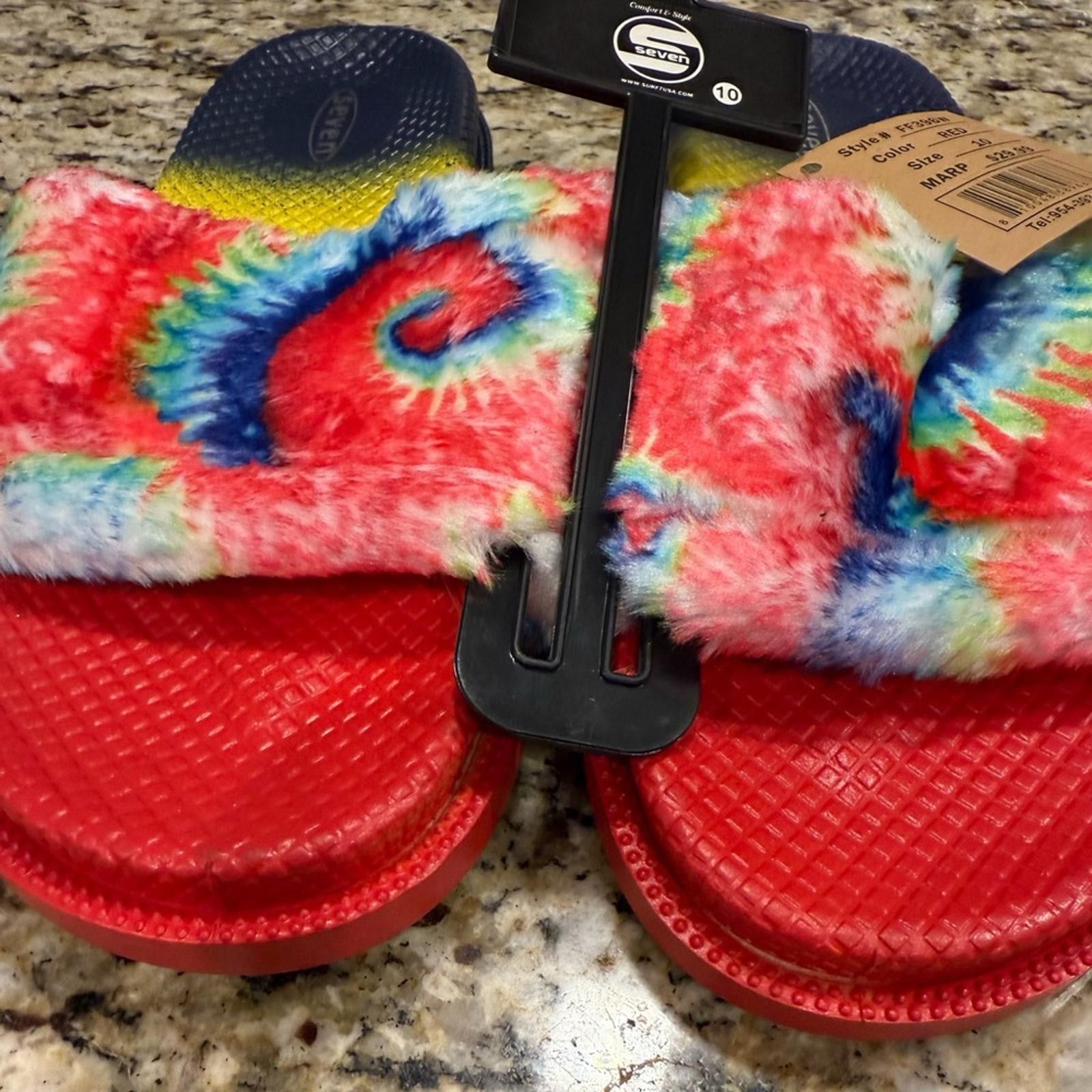 Seven 7 Seven tie dyed faux fur rainbow colored slides Size 10 Size US 10 / IT 40 - 2 Thumbnail