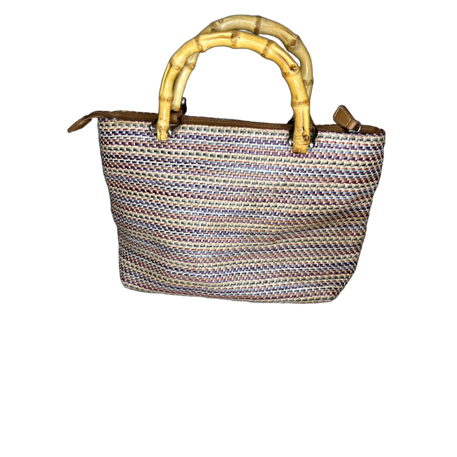 Rainbow VINTAGE Relic Handcrafted Woven Rainbow Threads Bamboo Handle Handbag Size ONE SIZE - 1 Thumbnail