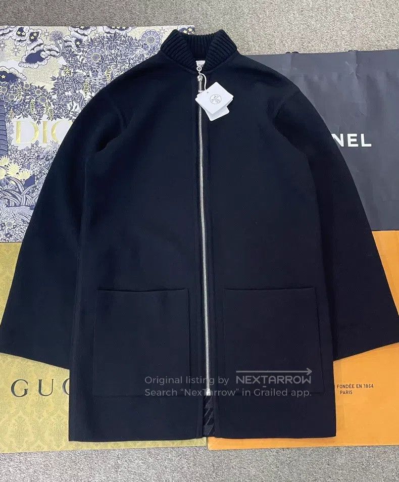 Hermes Hermes Black Double-Faced Long Wool Coat with One Side Bla Size XXS / US 00 / IT 34 - 1 Thumbnail