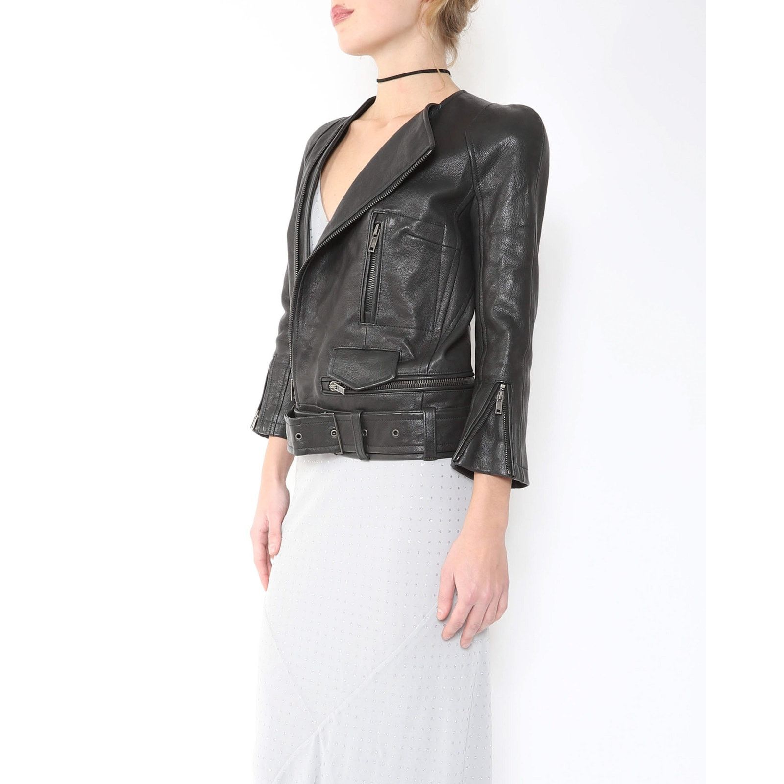 Haider Ackermann SS16 Round Shoulder Biker Jacket in Black Leather Size XS / US 0-2 / IT 36-38 - 3 Thumbnail