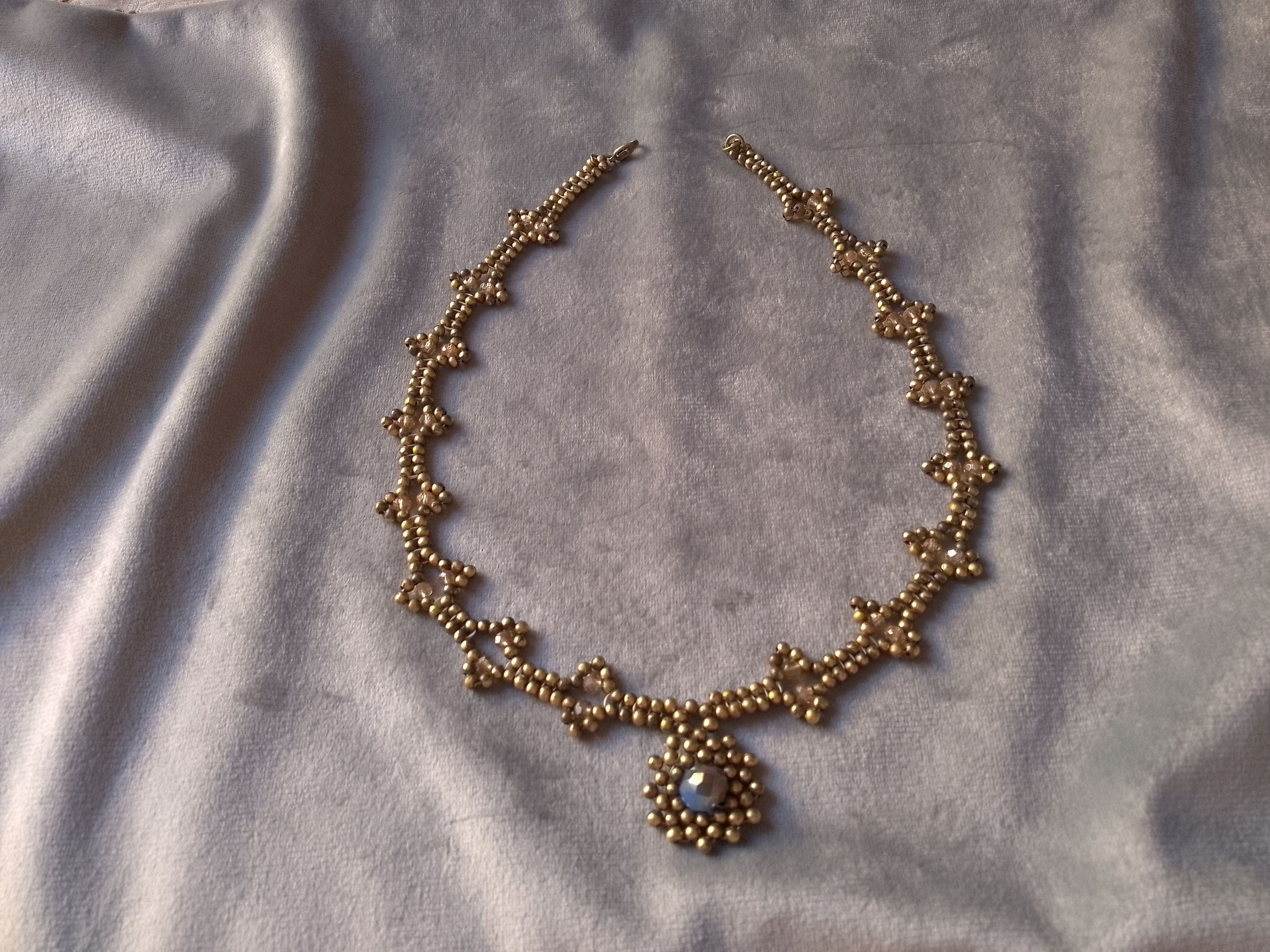 Handmade Necklace Vintage Brass Blue Crystal Pendant Elegant Pattern Size ONE SIZE - 3 Thumbnail