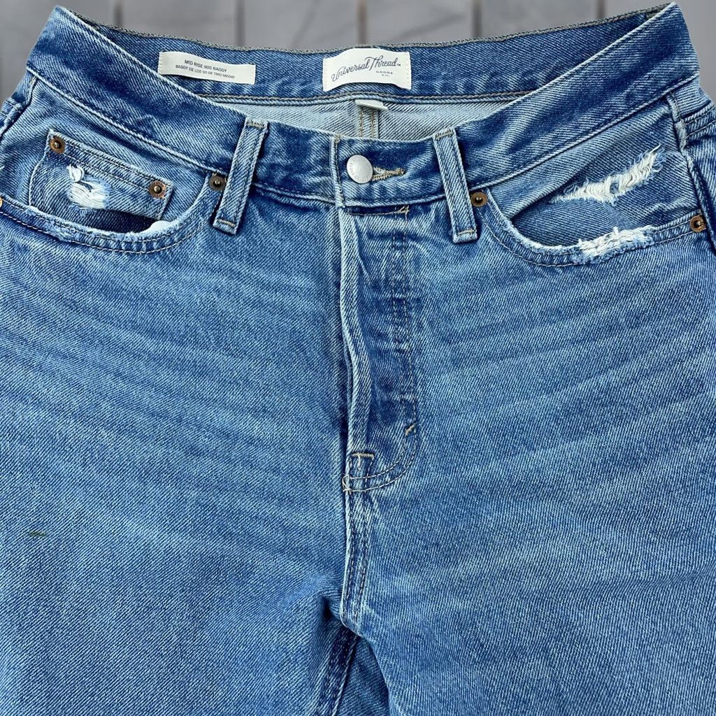 Vintage Universal Thread Jeans Womens 4 Blue Distressed Mid Rise 90s Baggy Denim Relaxed Pockets Vel 31in Inseam Size 27" / US 4 / IT 40 - 1 Thumbnail