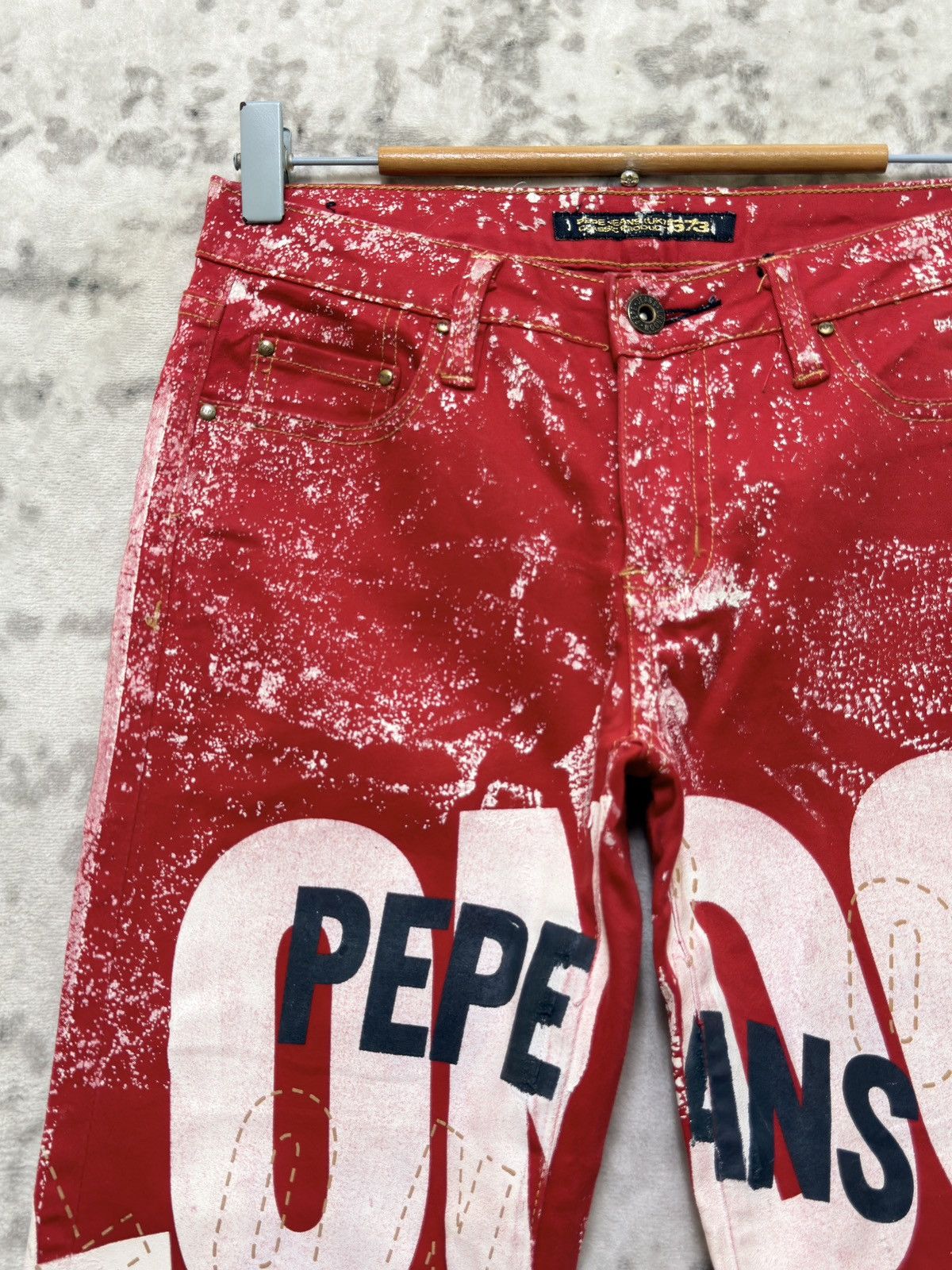 If Six Was Nine Pepe Jeans London Y2K Flare Pant Distressed Red Wash Size US 26 / EU 42 - 4 Thumbnail
