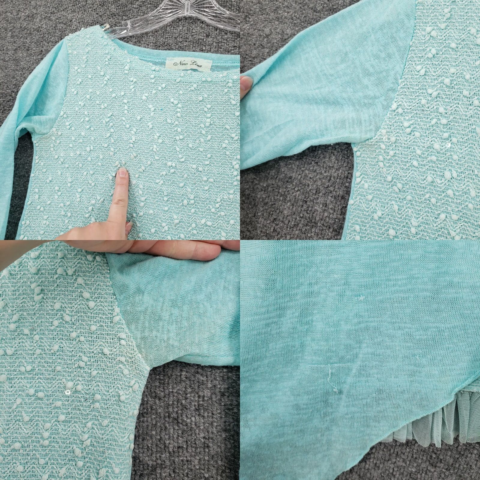 Vintage New Line Blouse Shirt Womens M Blue 3/4 Sleeve Skull Lagenlook Rhinestone Sequin Casual Tie-Front Size M / US 6-8 / IT 42-44 - 8 Thumbnail