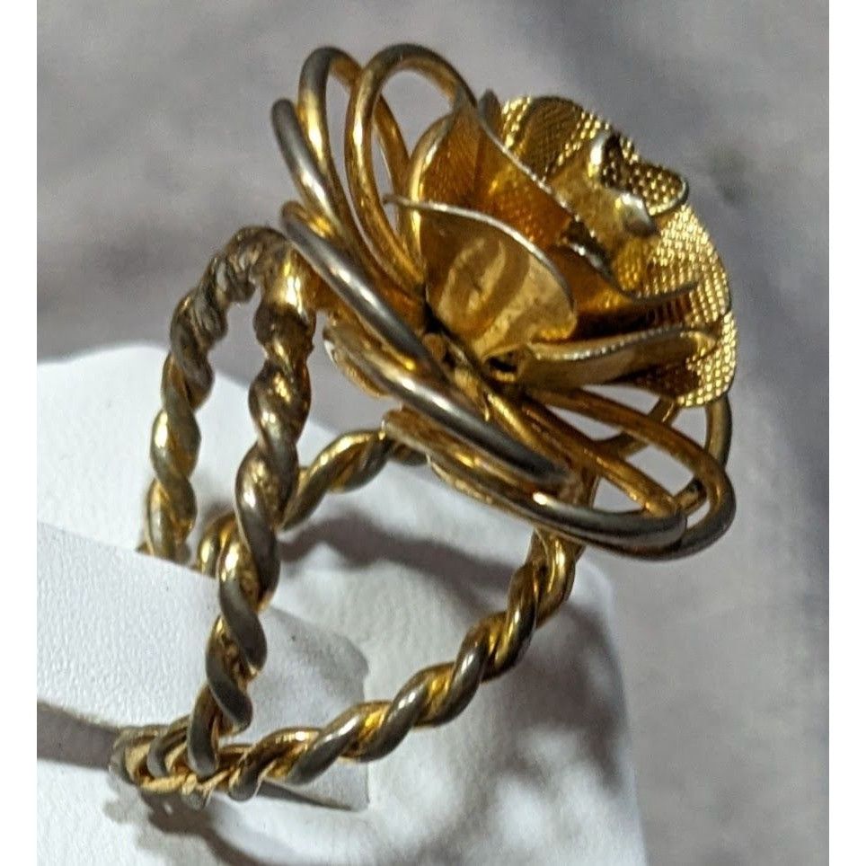 Other Vintage Fantasy Rose Floral Gold Tone Open Ring Size ONE SIZE - 7 Thumbnail