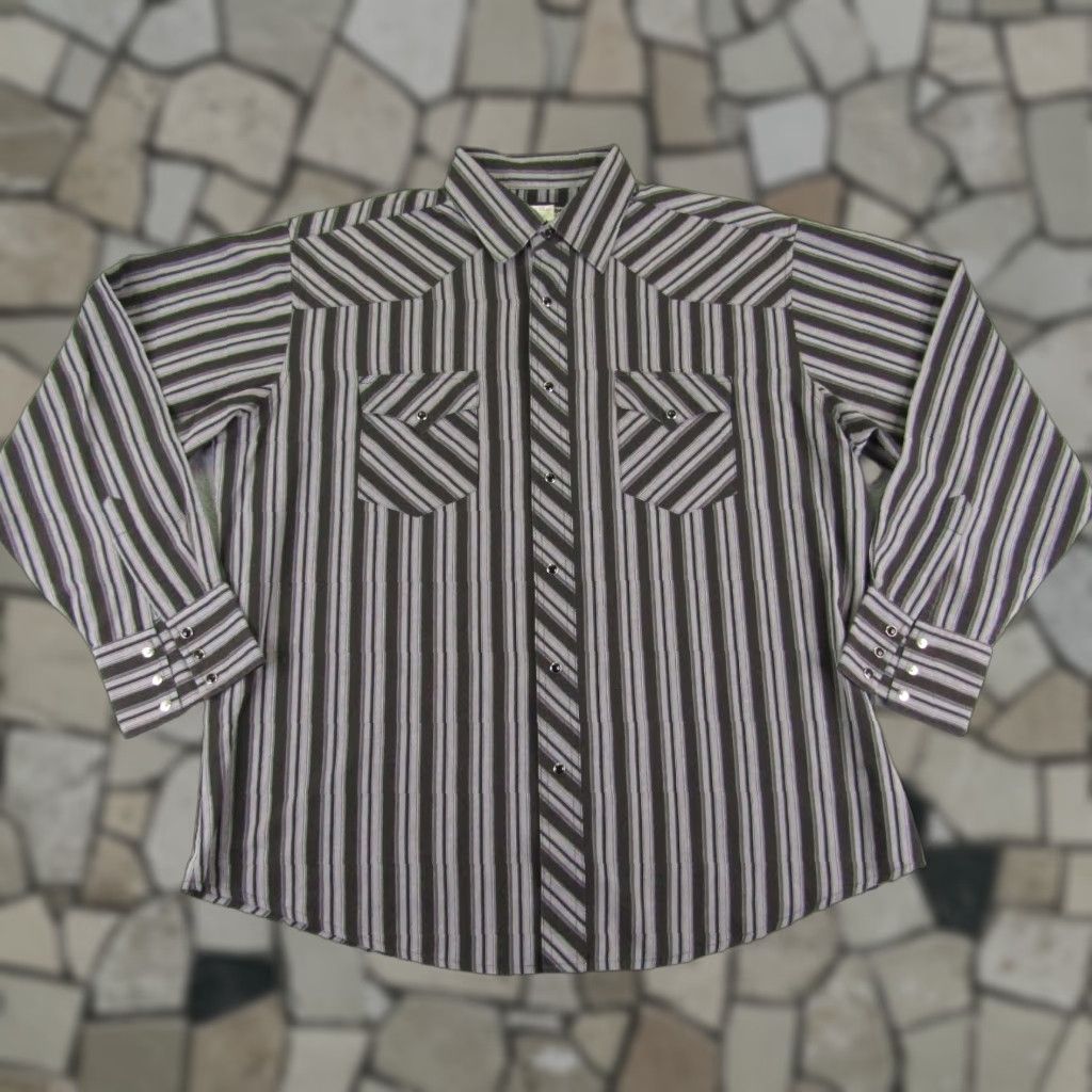 Wrangler VINTAGE Wrangler Shirt Men XL Casual Western Cowboy Striped Long Sleeve Button-Up Gray Size US XL / EU 56 / 4 - 1 Thumbnail
