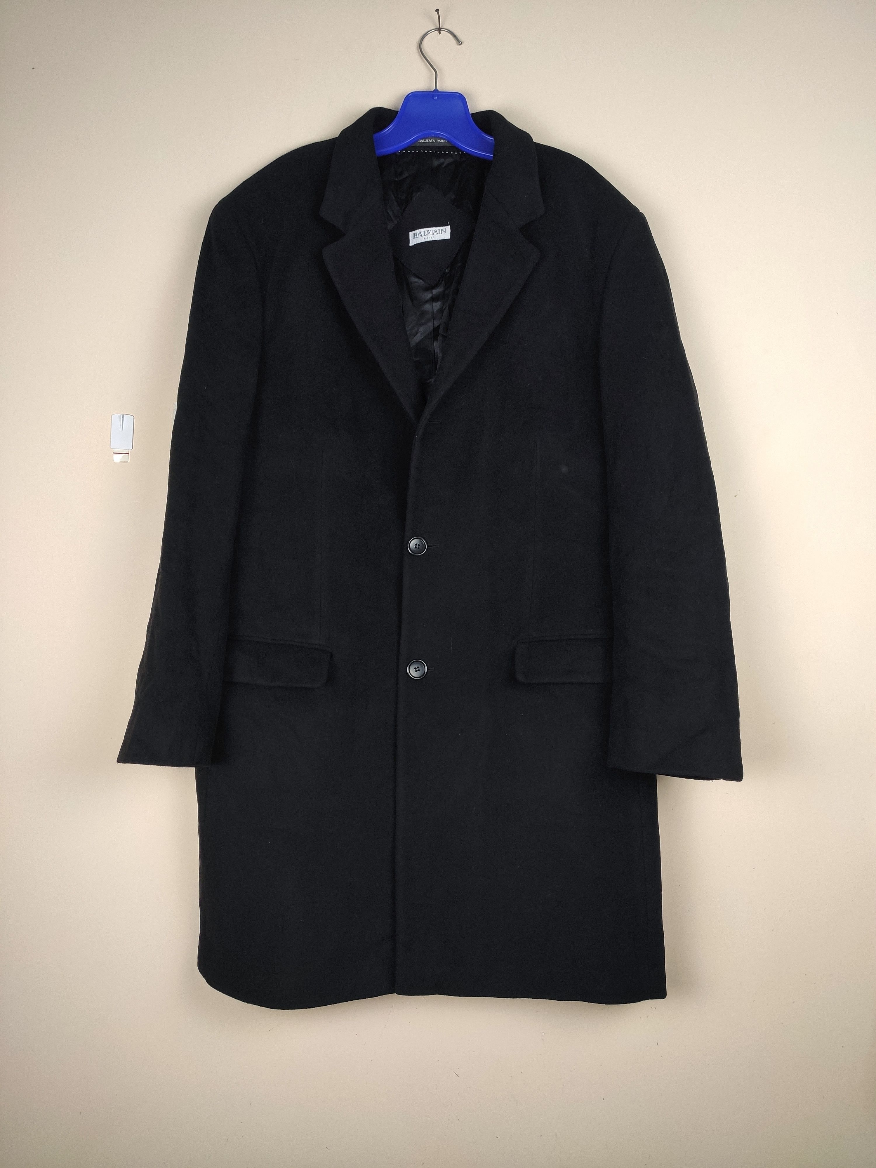 Balmain Paris woolen long coat men black