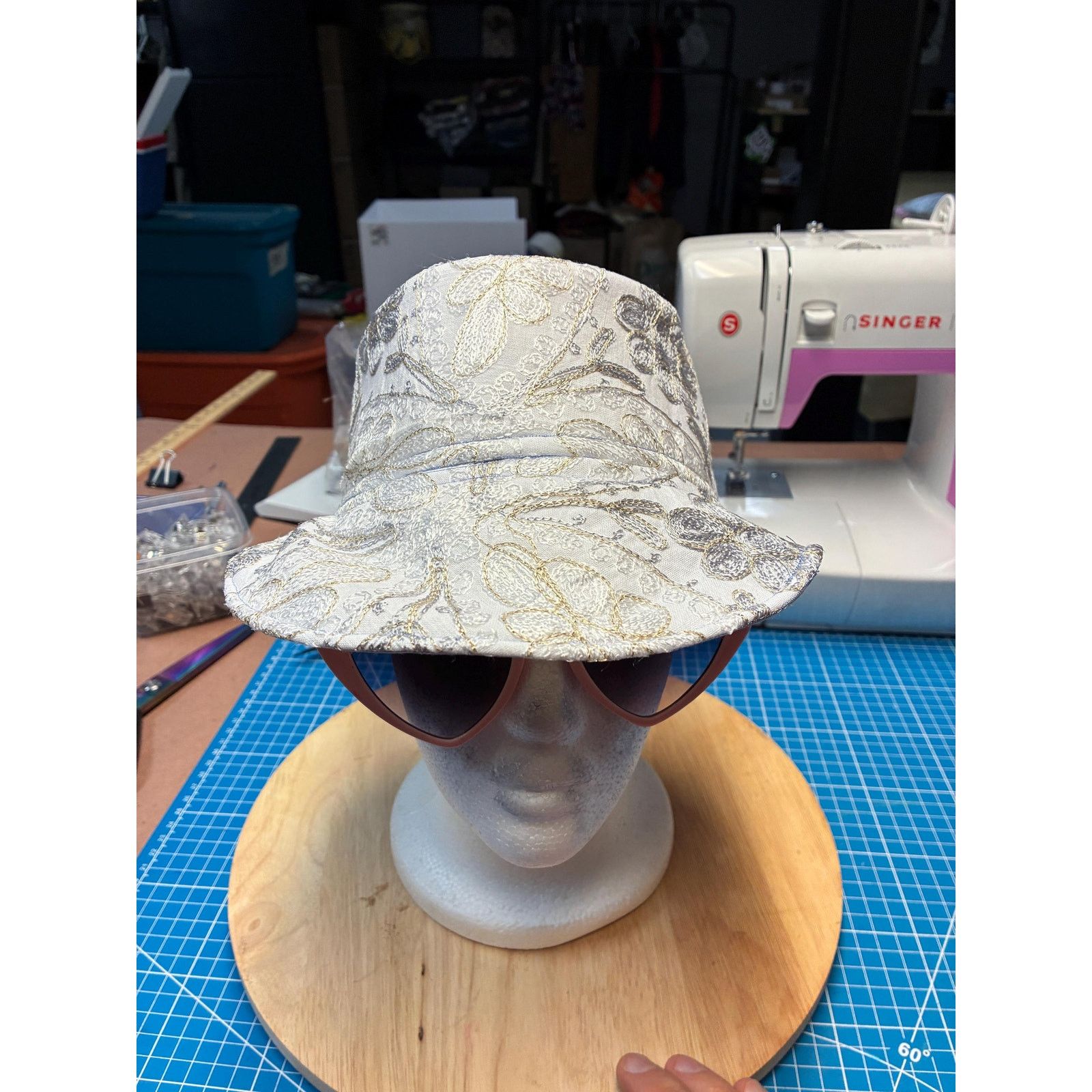 Other Upcycled Metallic Floral Bucket Hat – White Felt, Size Small Size ONE SIZE - 9 Thumbnail