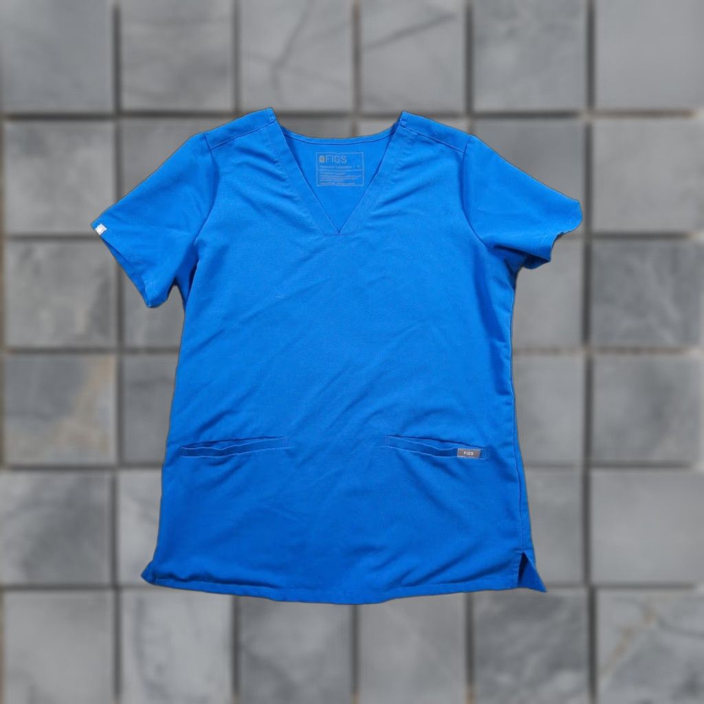Vintage Figs Shirt Womens Small Blue Scrub Top Nurse Medical Workwear Casma Vneck Ladies Size S / US 4 / IT 40 - 1 Thumbnail