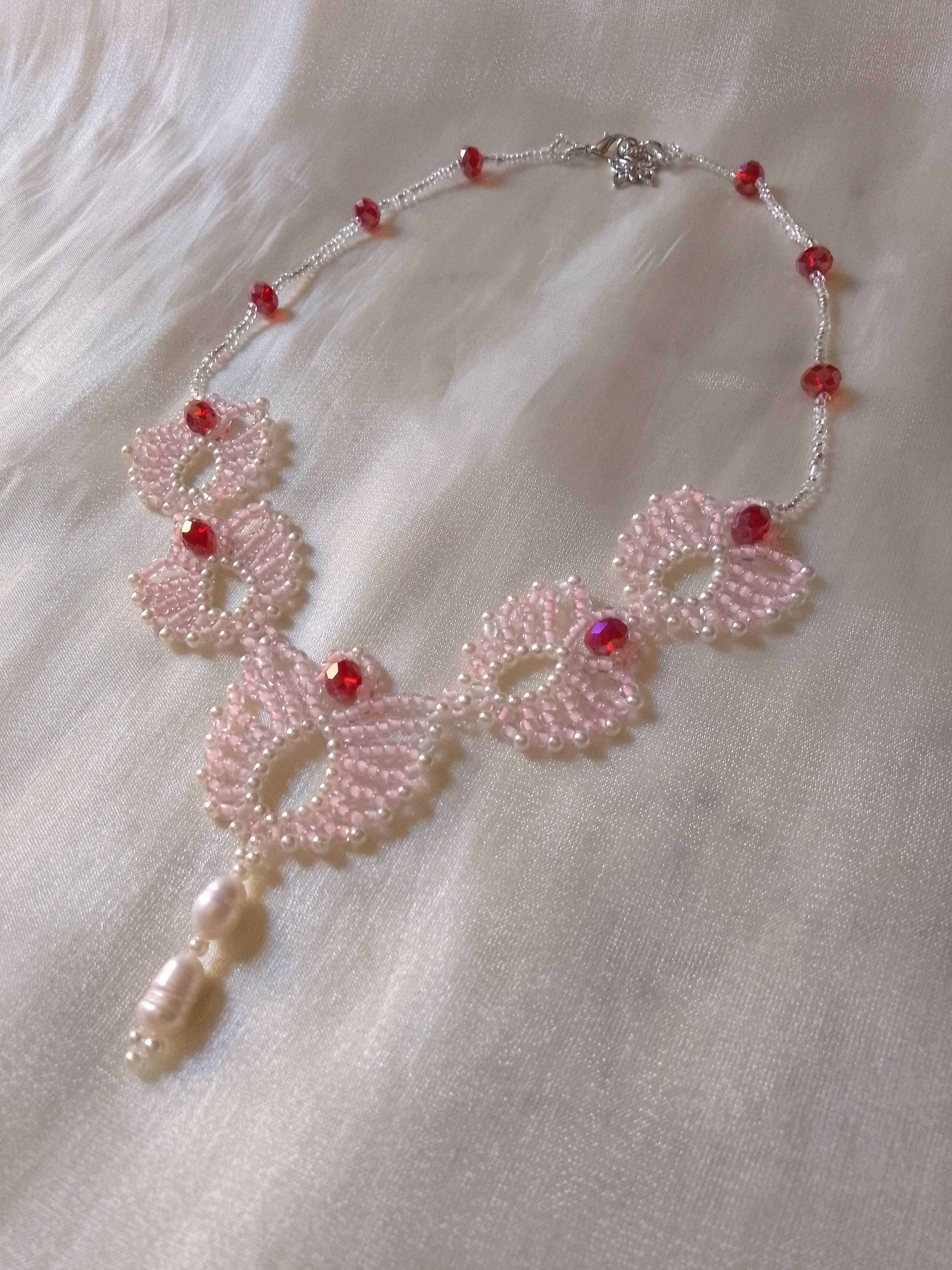 Handmade Necklace Pink lotus flowers with crystal& freshwater pearls Size ONE SIZE - 10 Thumbnail