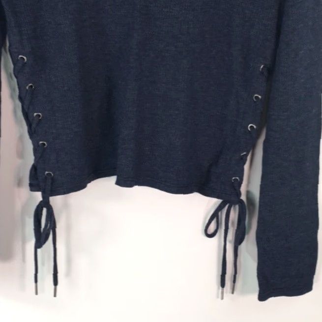 Vintage Chelsea Sky Womens Top Crew Neck Navy Blue Lace Up Long Sleeve Small Size S / US 4 / IT 40 - 5 Thumbnail
