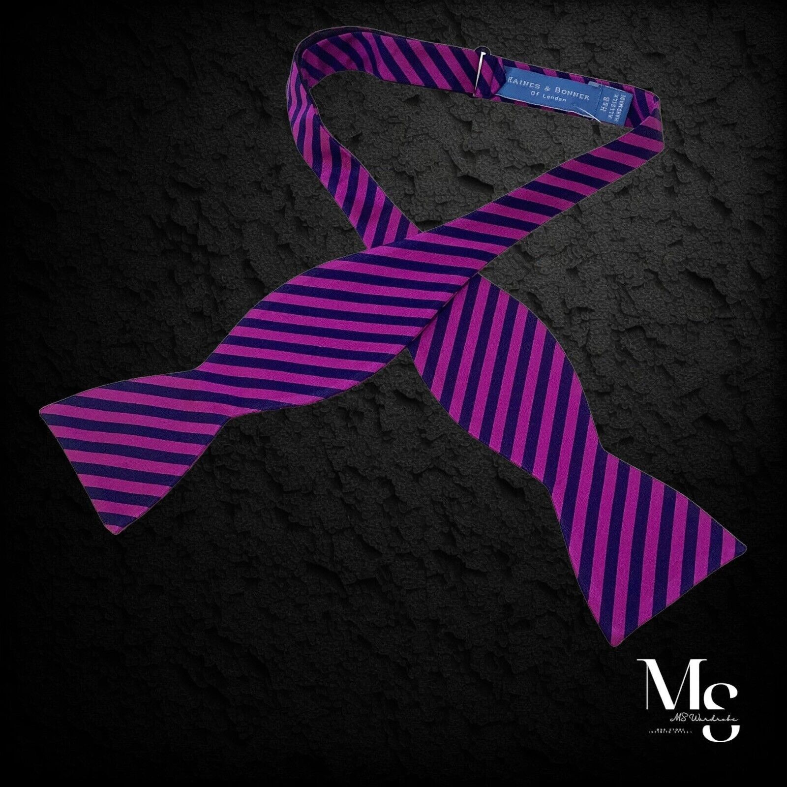 Other HAINES & BONNER Purple Striped Adjustable Self Bow Tie Silk Size ONE SIZE - 1 Thumbnail