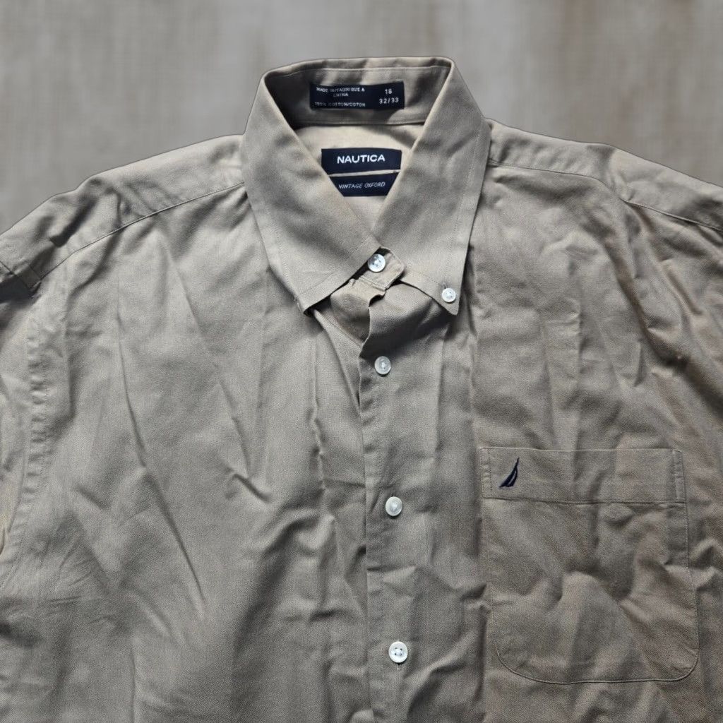 Nautica VINTAGE Nautica Dress Shirt Tan Oxford Button-Down Long Sleeve Adult Men 18 Tan Mens Shirt Size US XXL / EU 58 / 5 - 1 Thumbnail