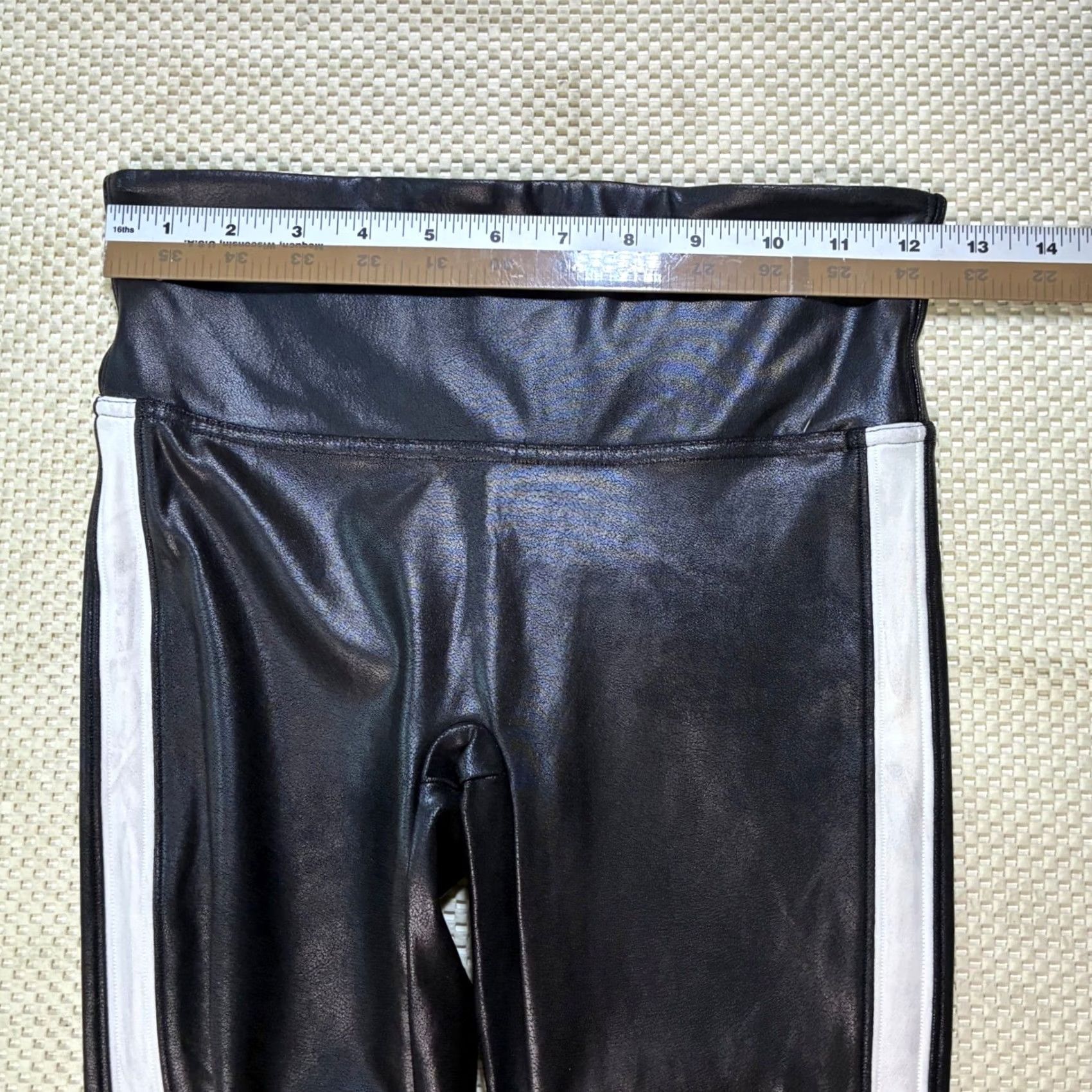 Spanx SPANX Leggings Black Faux Leather Shine White Stripe Side Detail Women Small Leggings Size 28" / US 6 / IT 42 - 5 Thumbnail