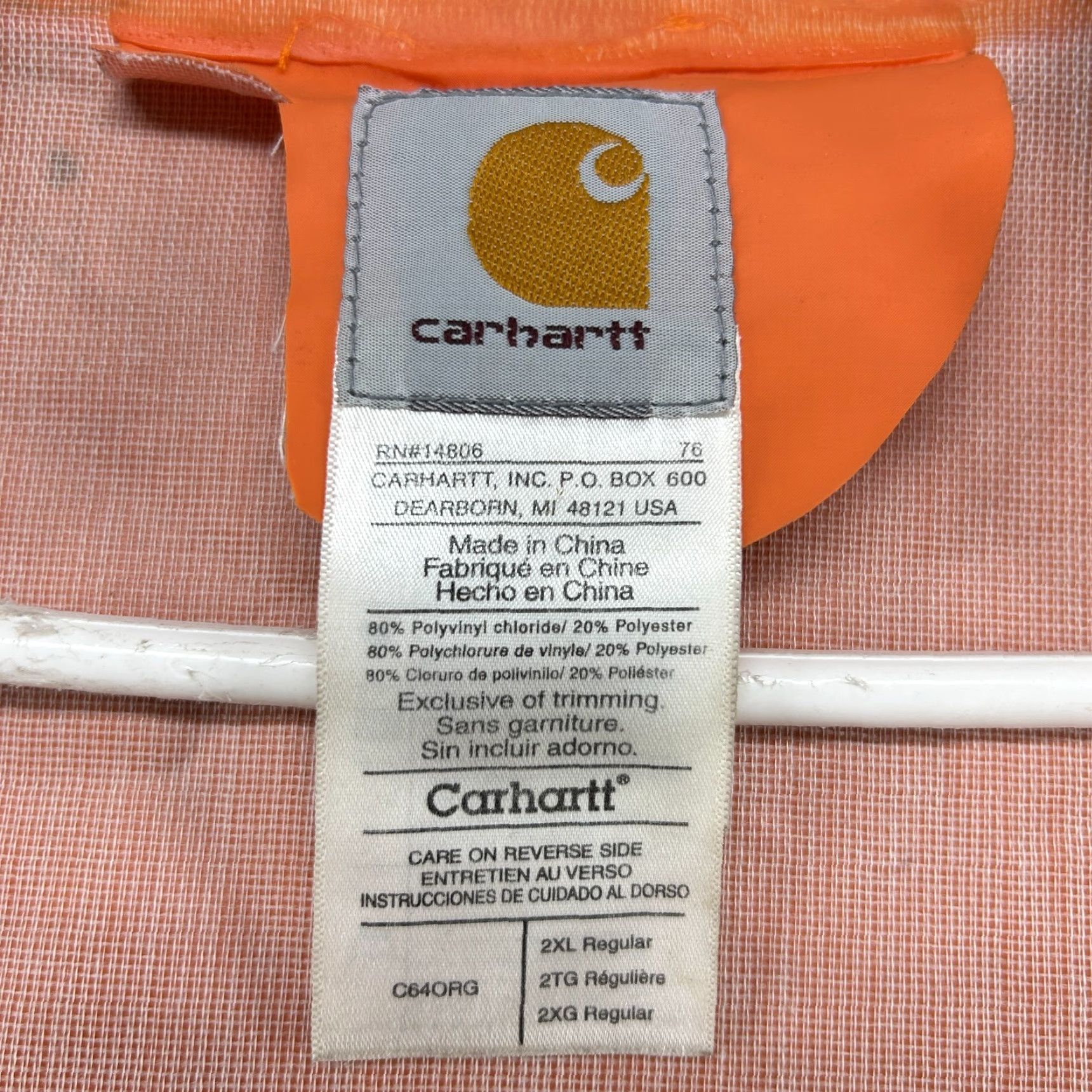Carhartt Carhartt Hoodie Mens 2XL Orange Button Snap Logo PVC Long Sleeve Workwear C640RG Size US XXL / EU 58 / 5 - 6 Thumbnail