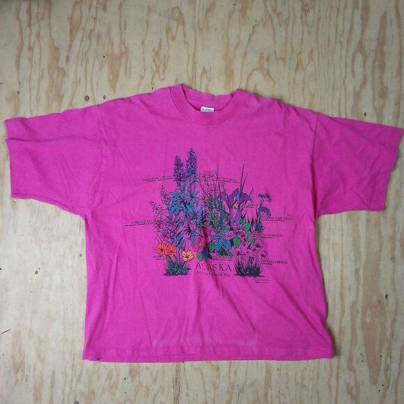 Fruit Of The Loom × Vintage Vintage 90s Alaska Wildflowers Illustration T-Shirt Size XL / US 12-14 / IT 48-50 - 2 Thumbnail