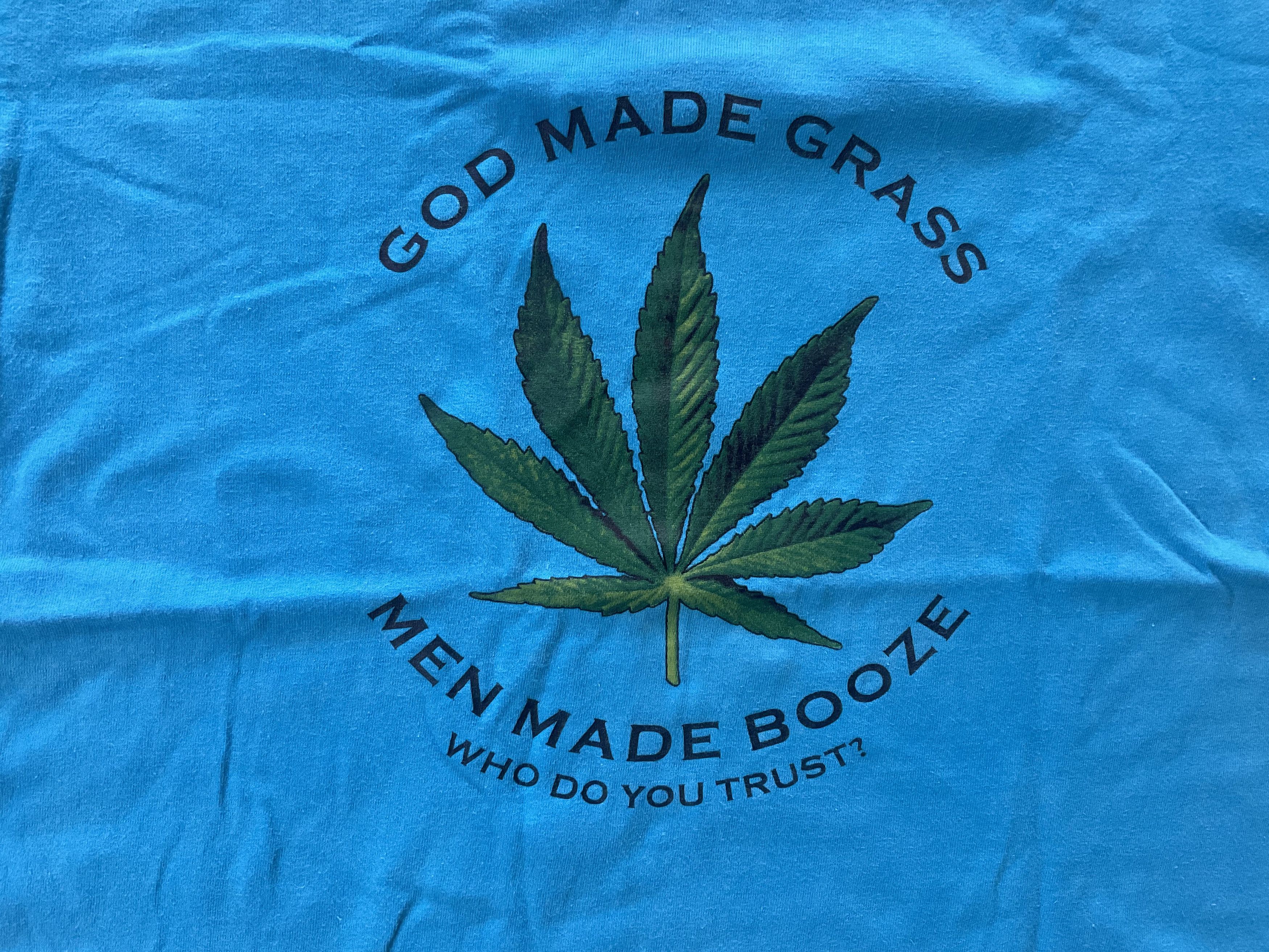 Hanes Vintage 90s Cannabis Marijuana Weed T-Shirt God Made Grass Size US S / EU 44-46 / 1 - 2 Thumbnail