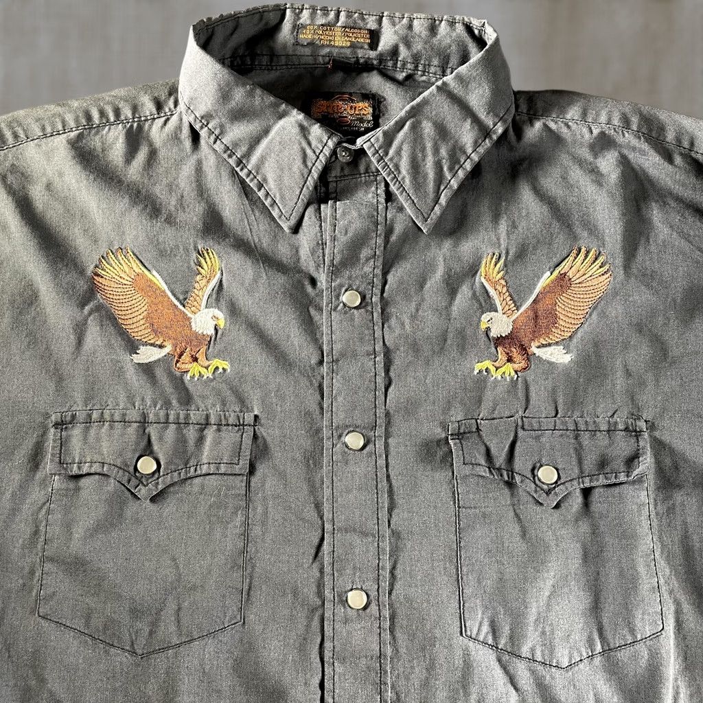 Vintage Stir-Ups Shirt Mens XL Gray Bald Eagle Embroidered Western Snap Long Sleeve Size US XL / EU 56 / 4 - 1 Thumbnail