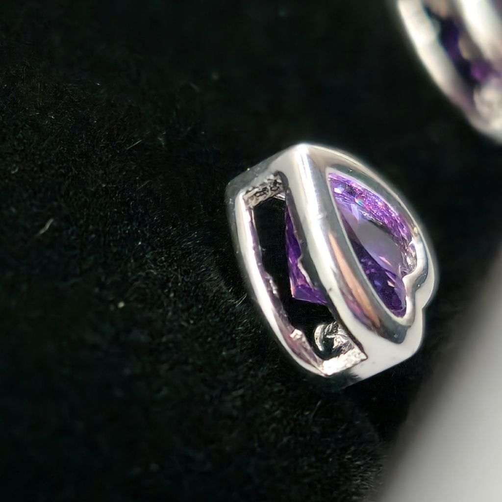 Designer Made with Swarovski Crystal Purple Heart Silver Plated Studs Size ONE SIZE - 6 Thumbnail