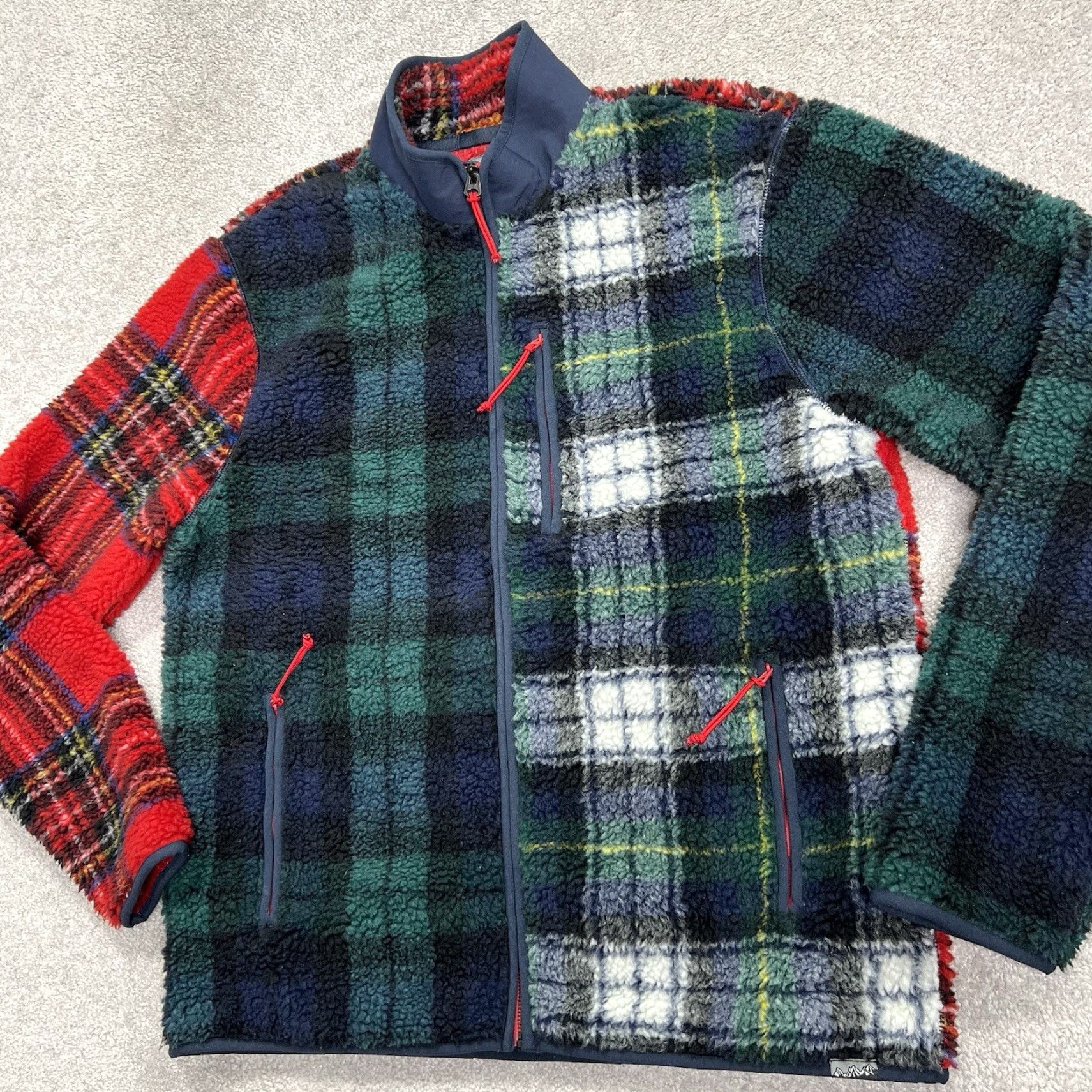J.Crew J.CREW Nordic Sherpa Fleece Jacket Mens Large Patchwork Plaid Full Zip Multicolor Green Red Blue Size US L / EU 52-54 / 3 - 2 Thumbnail