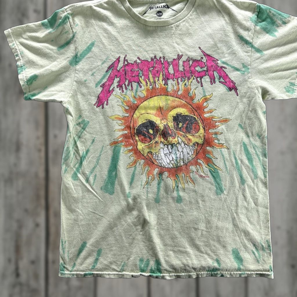 Vintage Metallica Shirt Mens Medium Green Tie Dye Skull Sun Graphic Band Rock Size US M / EU 48-50 / 2 - 1 Thumbnail