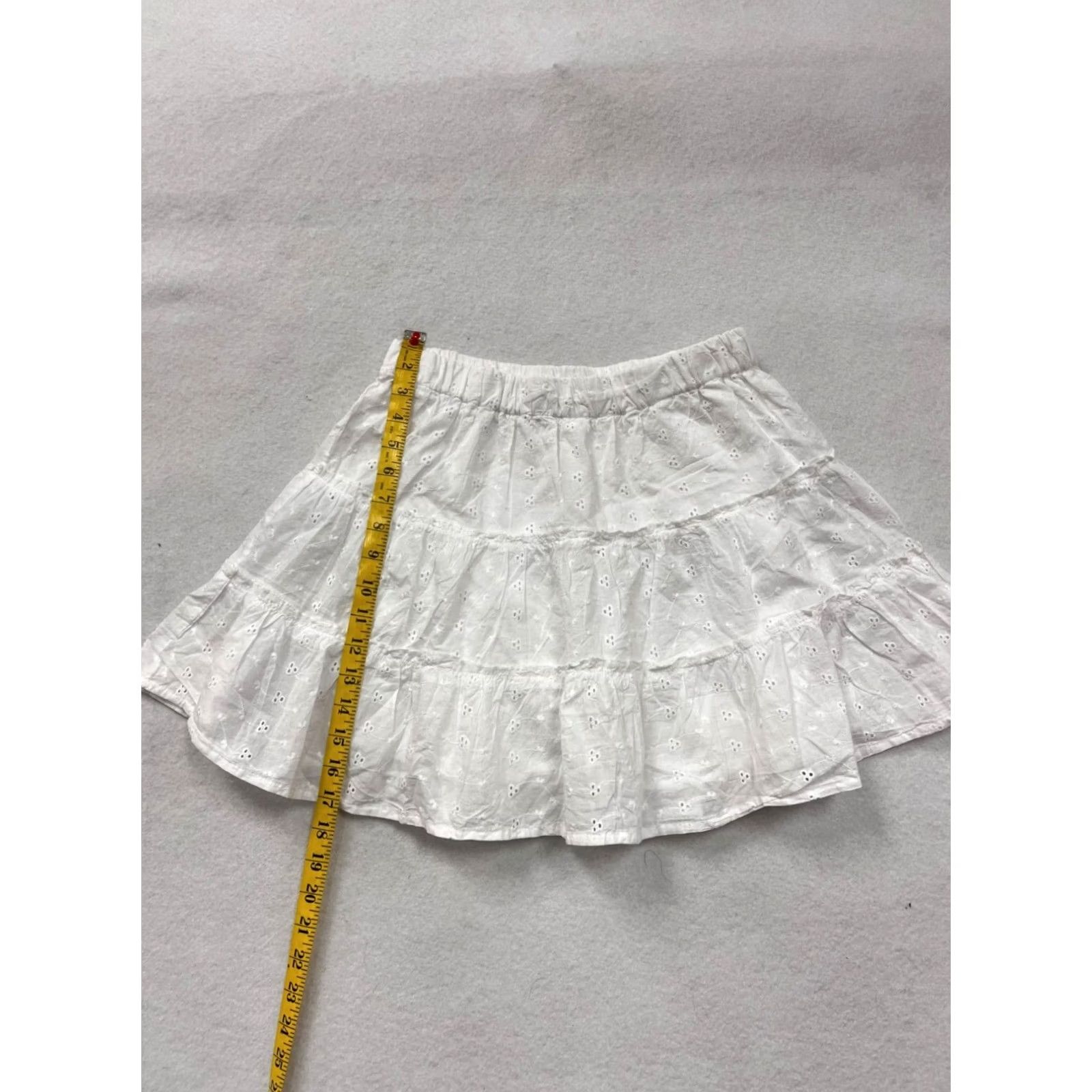 Vintage Japna Womens Skirt L White Tiered Eyelet Short A-Line Cotton Skirt Womens L Size 36" / US 14 / IT 50 - 6 Thumbnail