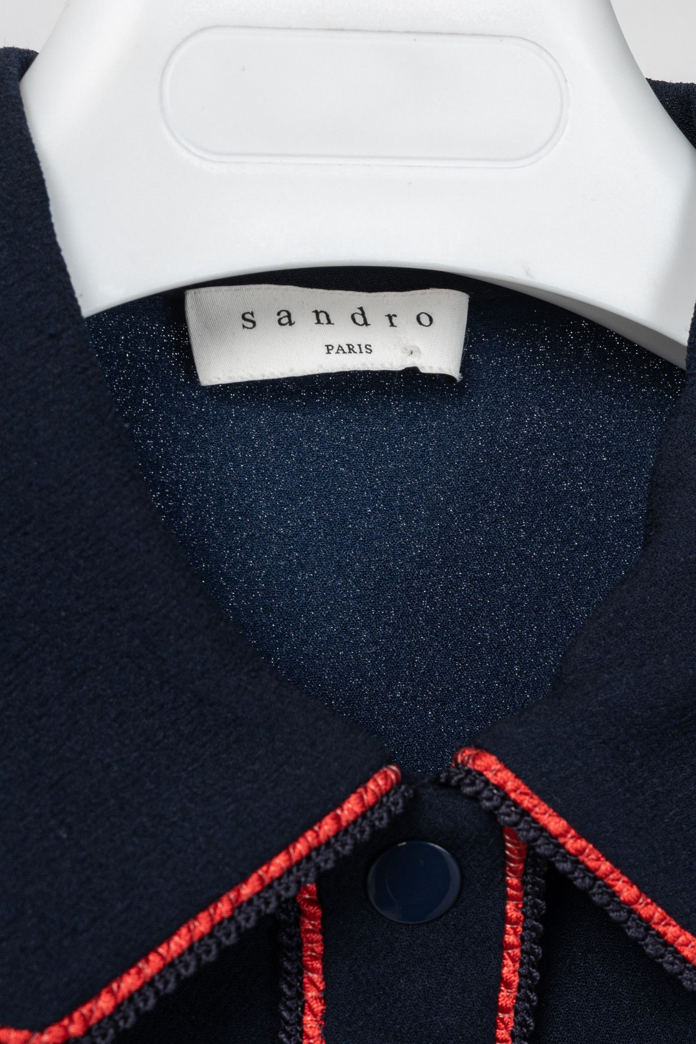 Sandro Sandro Navy Blue Textured-Crepe Braid-Trim Mini Dress Size S / US 4 / IT 40 - 4 Thumbnail