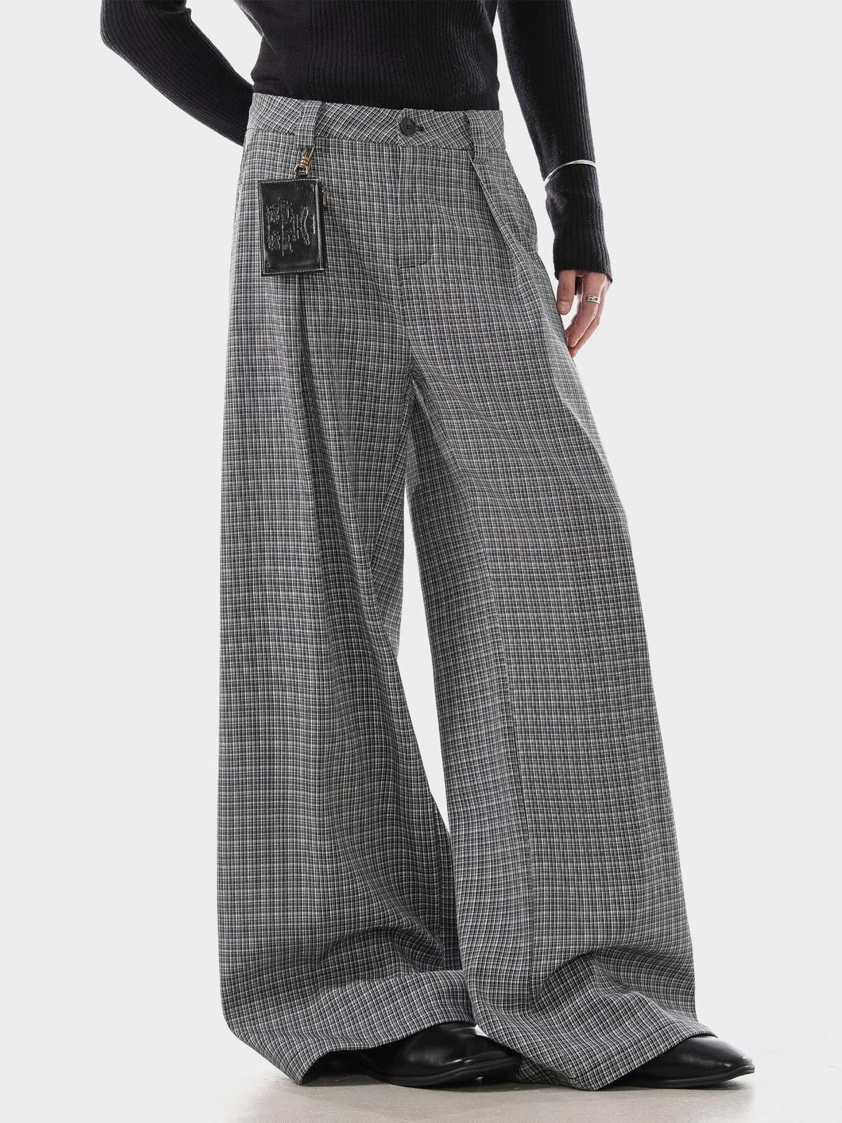Vintage Gray Wide Leg Plaid Trousers, Loose Fit Pants Size US 30 / EU 46 - 3 Thumbnail