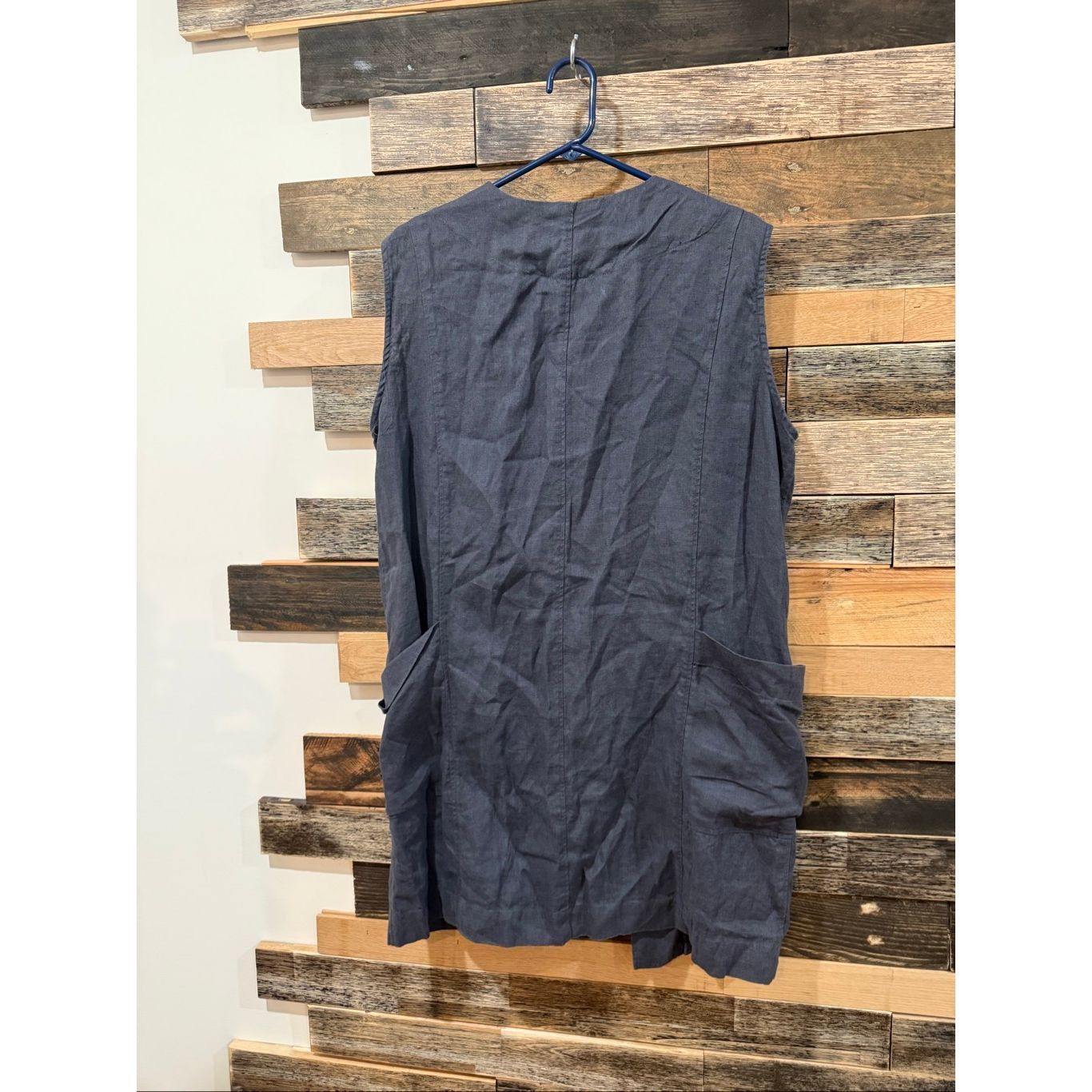 Linea Linenfox charcoal grey linen open front vest cardigan pocket Size L / US 10 / IT 46 - 2 Thumbnail