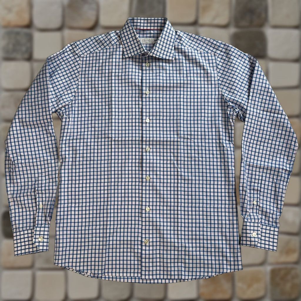 Eton Eton Dress Shirt Slim Check 41/16 Men’s Button-Up Long Sleeve Multicolor, Navy/White, Size 41/16, Regular, Men's Shirt Size 42R - 1 Thumbnail