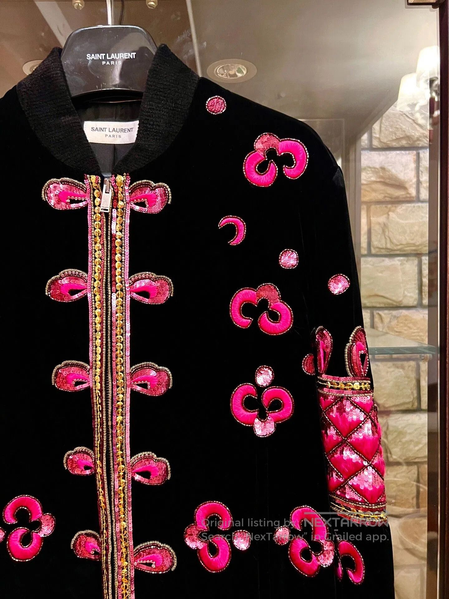 Saint Laurent Paris black velvet embroidered teddy jacket. Size L / US 10 / IT 46 - 2 Thumbnail