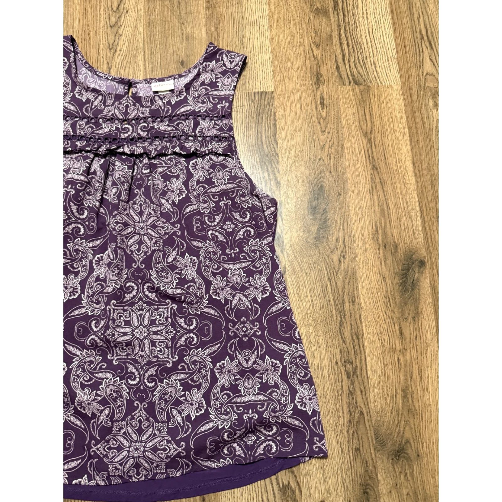 Merona Merona Tank Top Women's Large Purple White Allover Print Round Neck Casual Sleeveless US Size L Womens Size L / US 10 / IT 46 - 4 Thumbnail