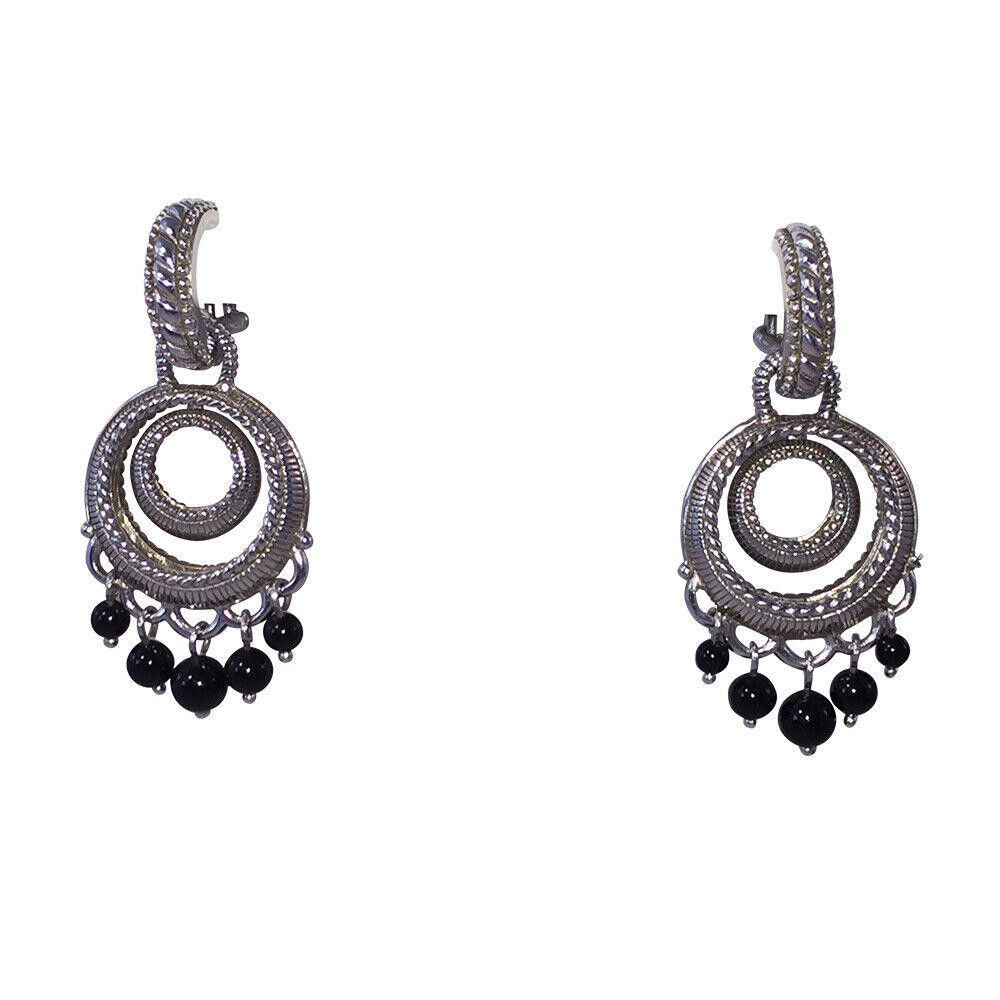 Designer Judith Ripka Sterling Black Onyx Hoop Earrings Size ONE SIZE - 1 Thumbnail
