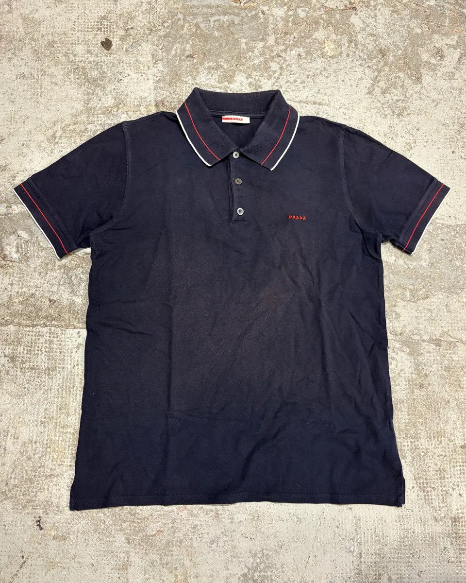 Designer × Prada × Vintage 2000s Prada Navy Lined Polo Shirt | Grailed