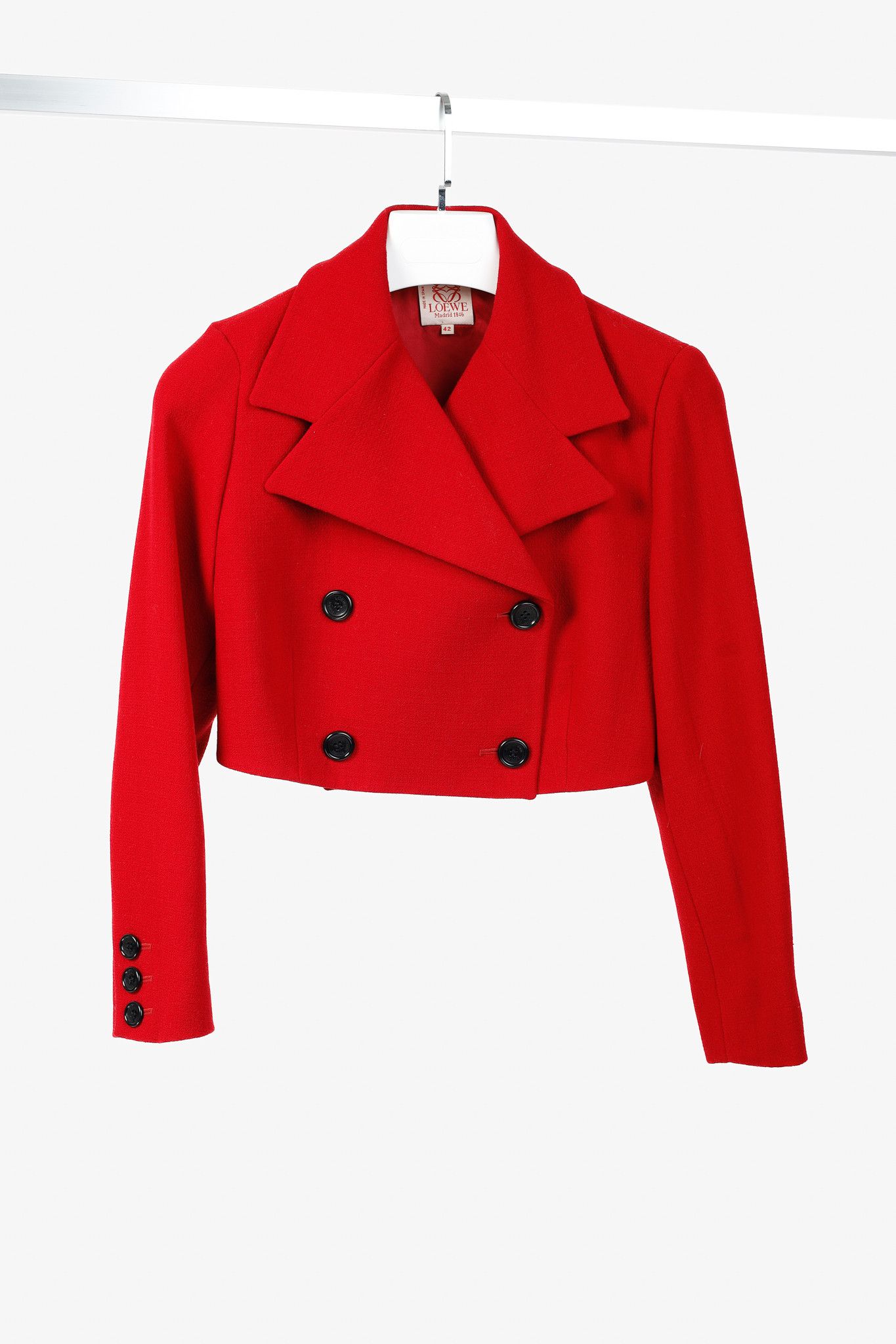 Loewe Loewe Red Crepe Double-Breasted Cropped Blazer Size M / US 6-8 / IT 42-44 - 1 Thumbnail