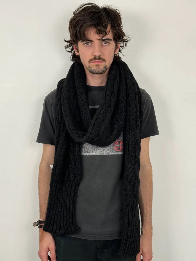 Dolce & Gabbana Dolce & Gabbana Black Wool Cable Knit Scarf Size ONE SIZE - 2 Thumbnail