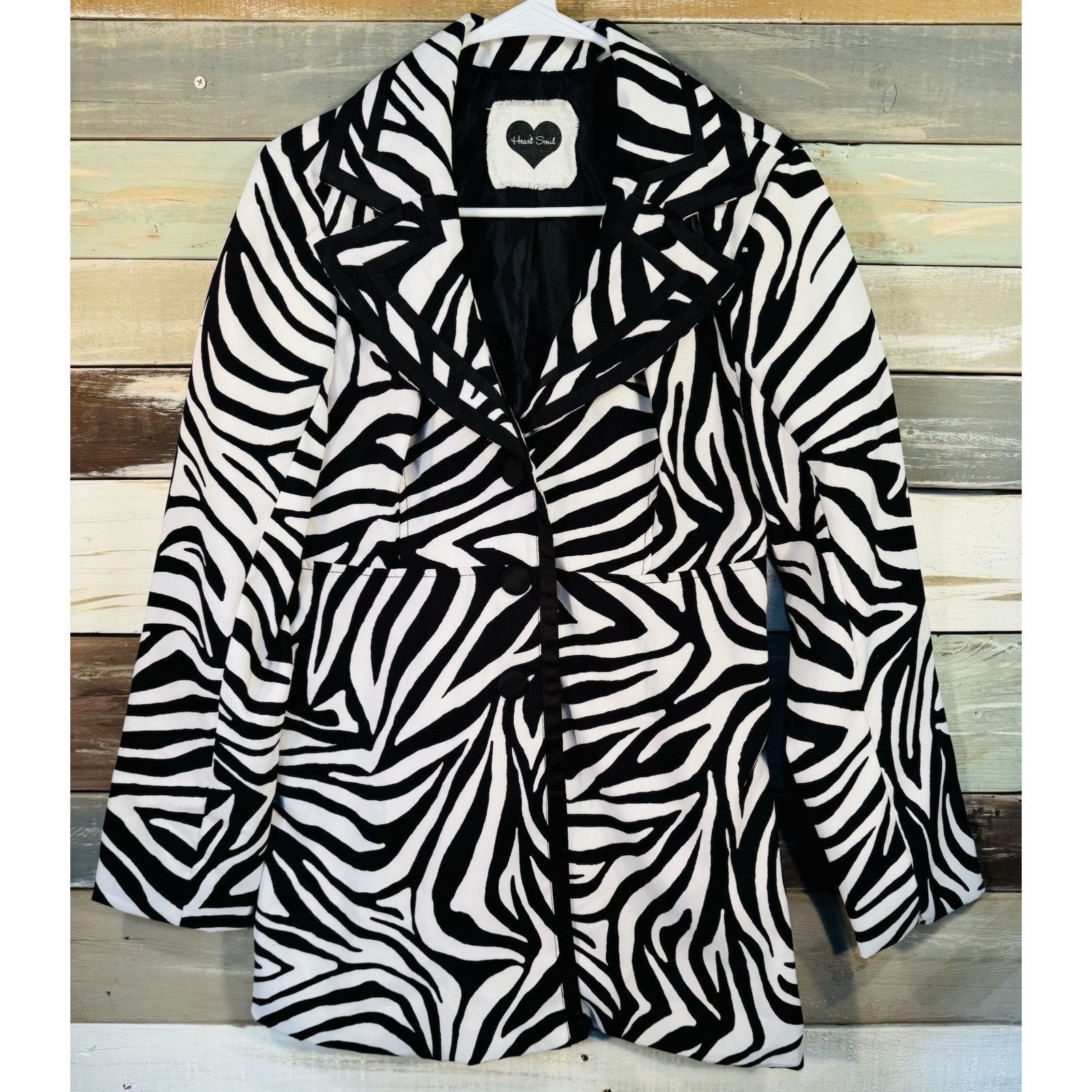 Other Heart Soul Black & White Zebra Stripes Button Up Coat Jacket Size M / US 6-8 / IT 42-44 - 2 Thumbnail