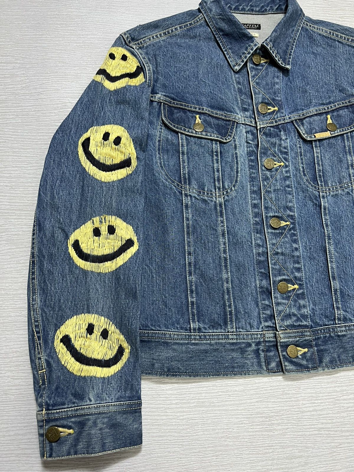 Kapital Kapital 14oz Westerner Long Washed Smiley Denim Jacket Size US XXS / EU 40 - 7 Thumbnail