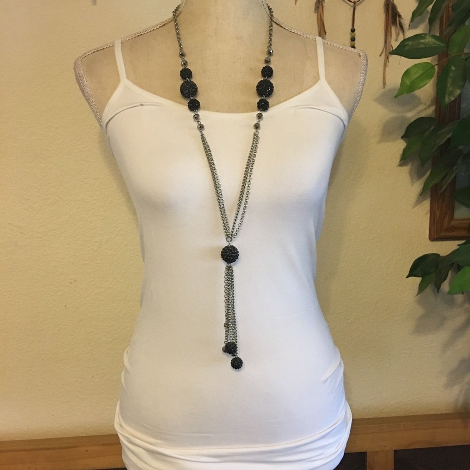 Jewelry Black disco ball bead accented fringe necklace Size ONE SIZE - 3 Thumbnail