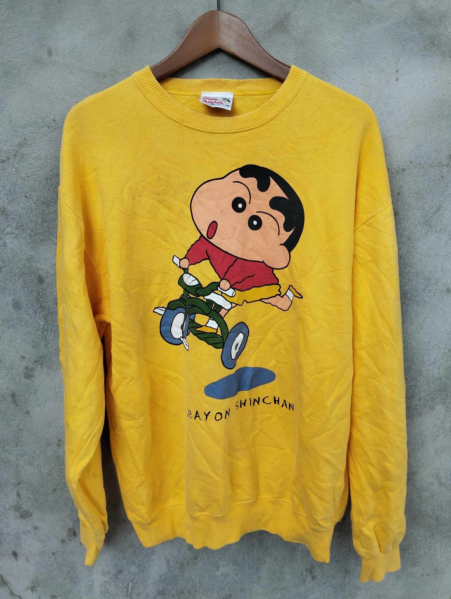 image of Cartoon Network x Vintage 90's Bandai Official Crayon Shin-Chan Sweater Japan in Yellow (Size Mediu