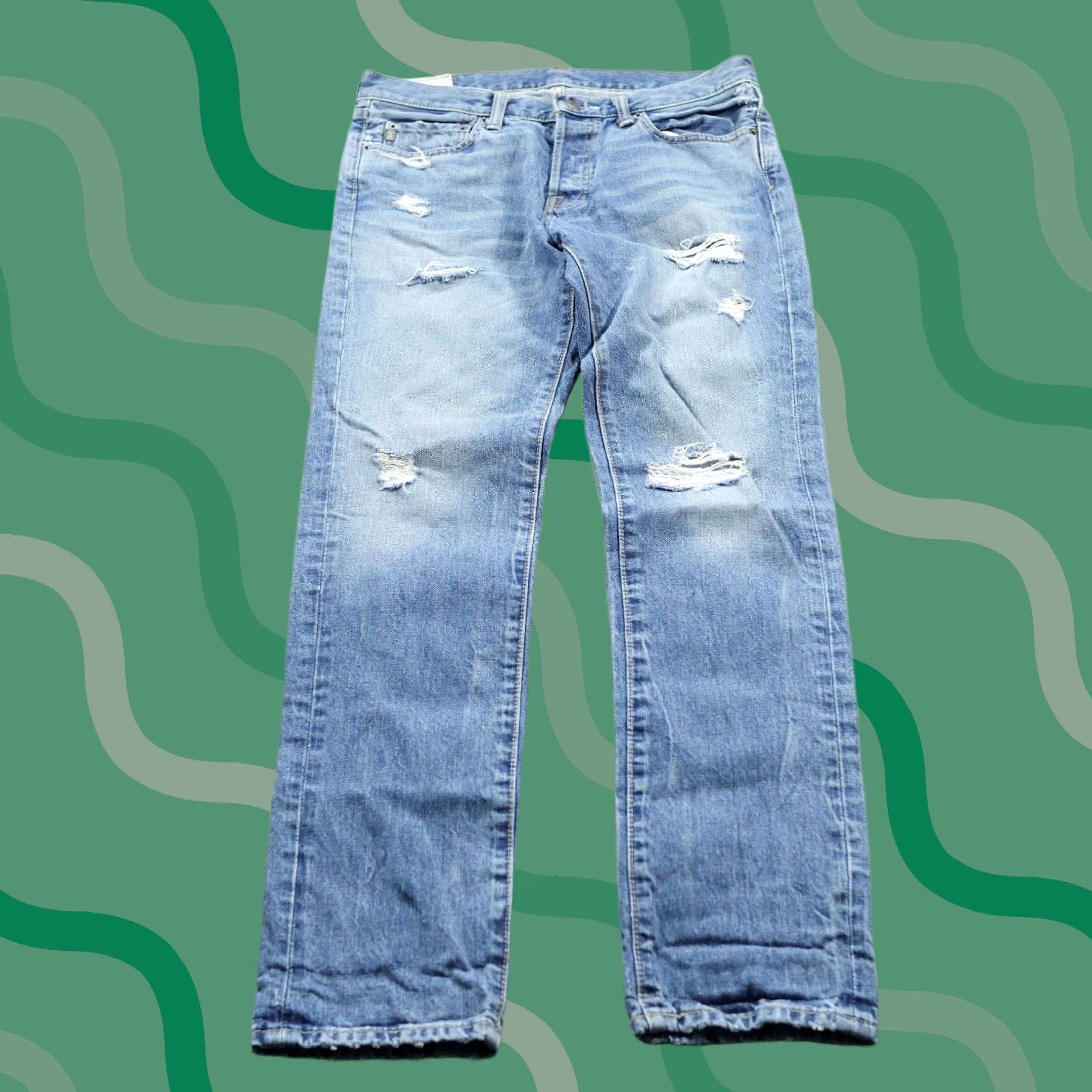 Abercrombie & Fitch Abercrombie & Fitch Jeans Mens 31x32 Blue Dark Wash Denim Skinny Slim Distressed Logo 5-Pocket Mens Skinny Jeans Size US 31 - 1 Thumbnail