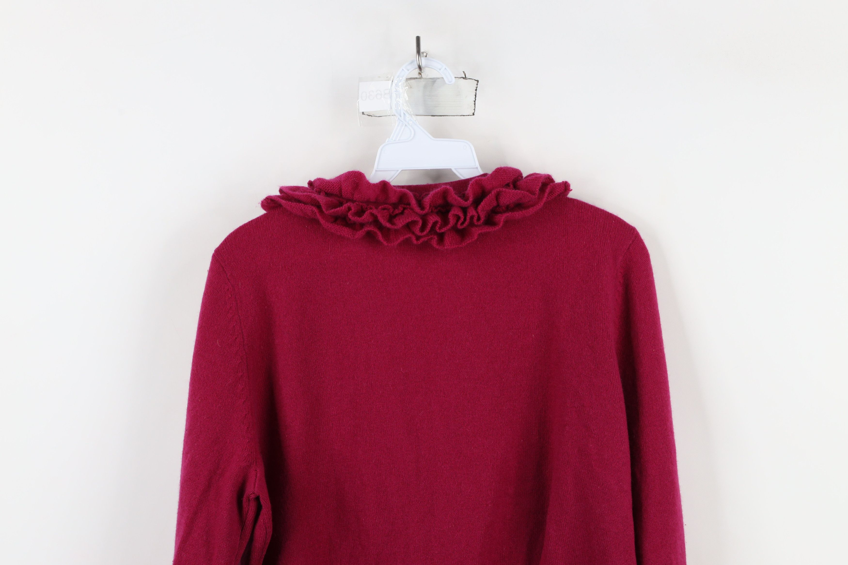 Vintage Vintage 90s Soft Cashmere Knit Ruffled Cardigan Sweater Pink Size XL / US 12-14 / IT 48-50 - 9 Thumbnail