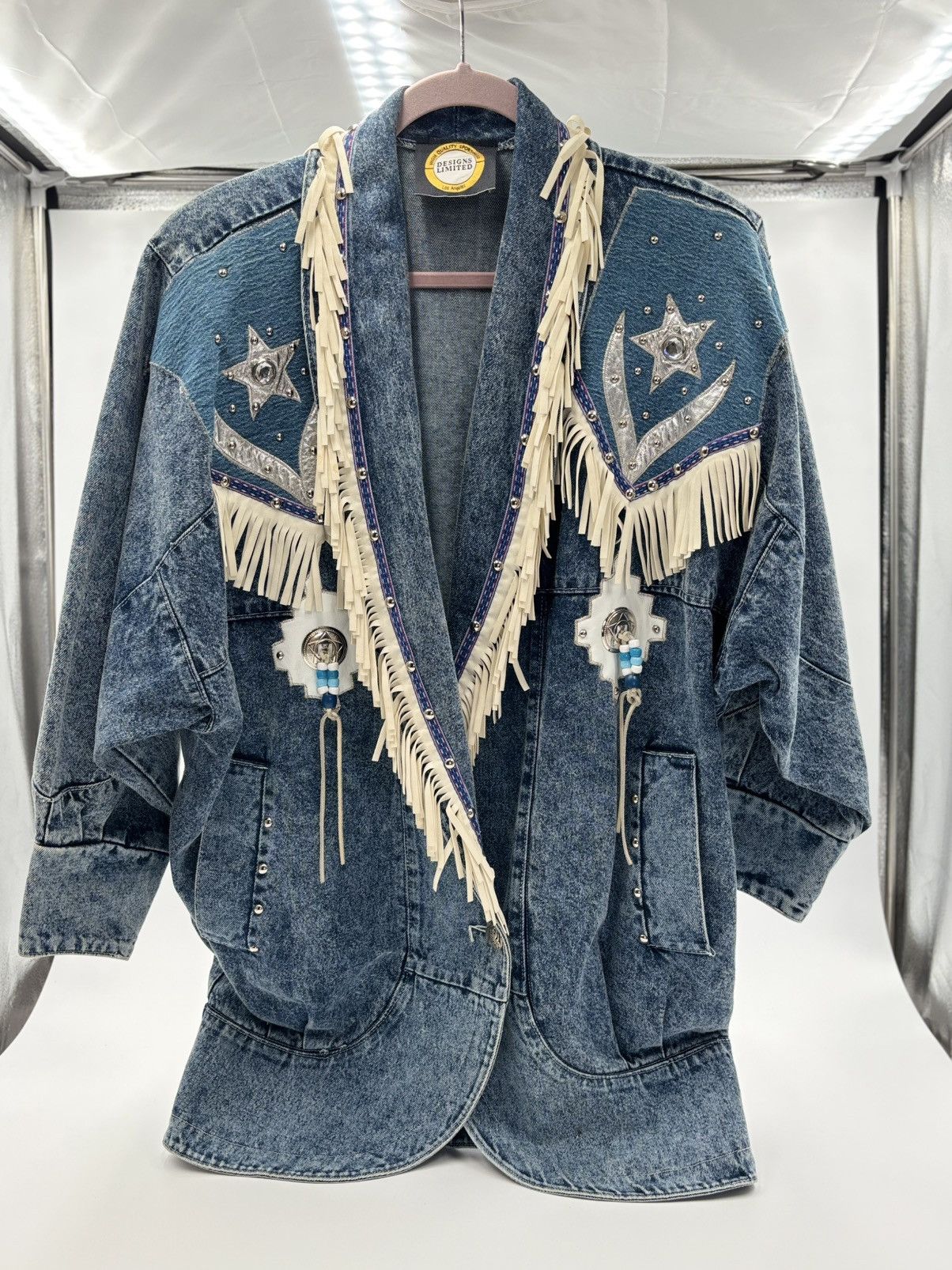 Vintage 1980s fringe denim statement jacket Size S / US 4 / IT 40 - 1 Thumbnail