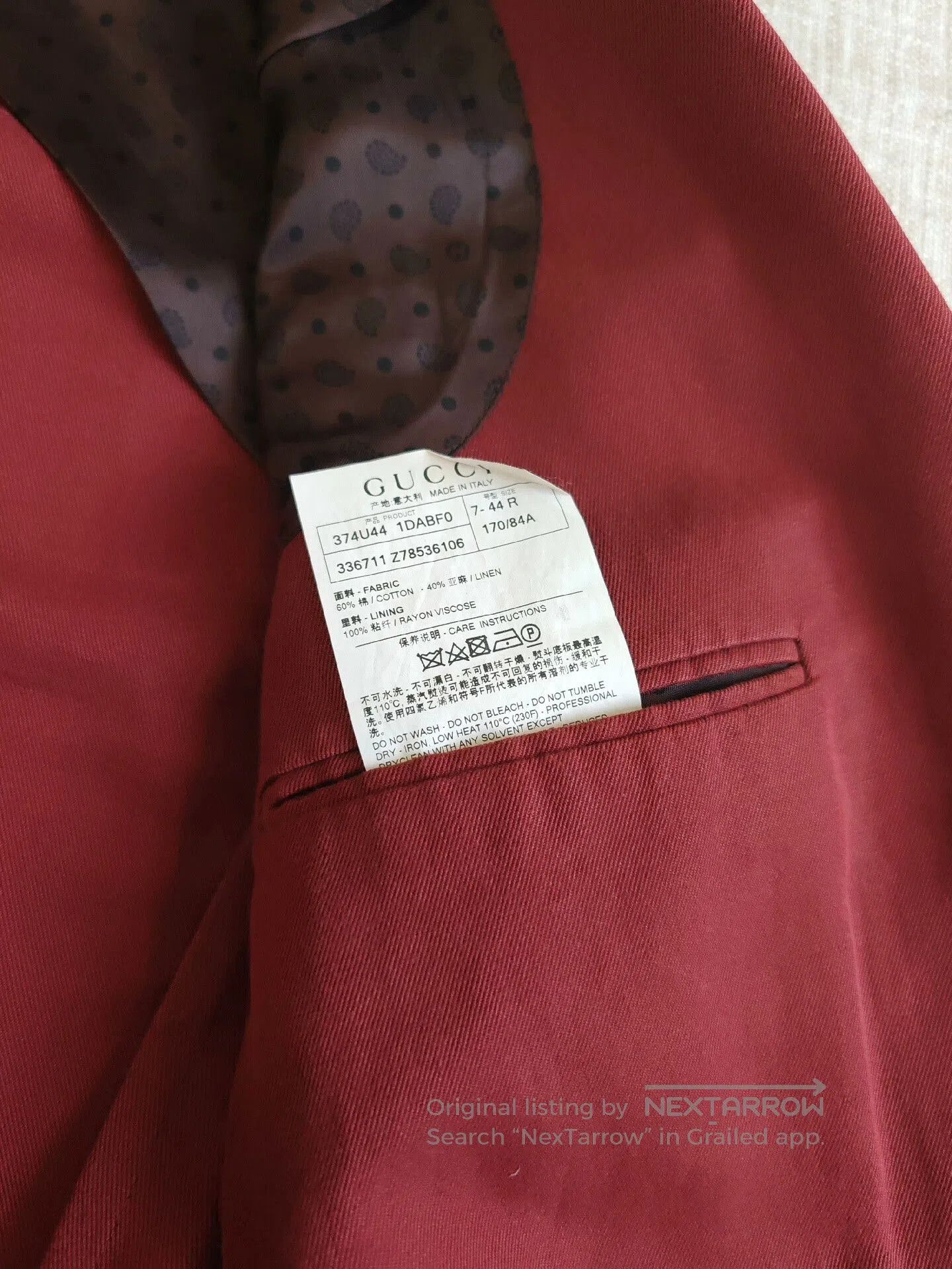 Gucci Gucci Men's Burgundy Suit Jacket. Size US S / EU 44-46 / 1 - 4 Thumbnail