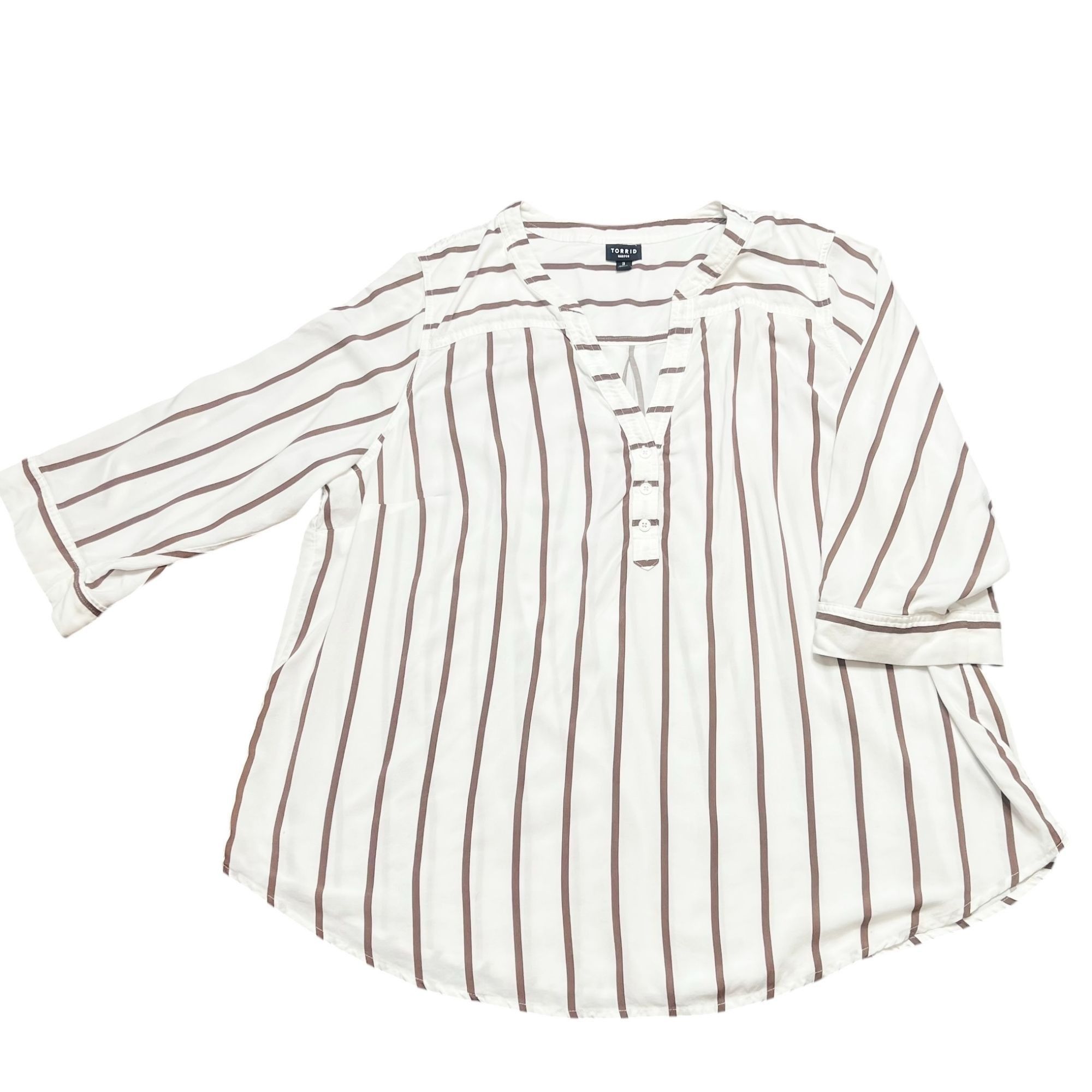 Torrid Torrid Harper Top Womens Size 3X (Torrid Size 3) White Brown Size 3XL / US 20-22 - 1 Thumbnail